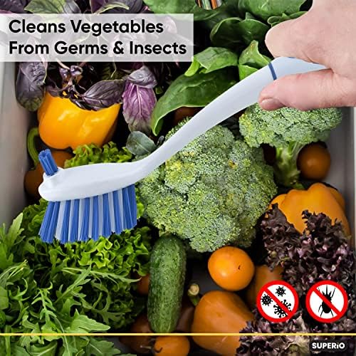 Superio Dish Washing Scrubber Brush - 2 Sided Long Handle Non Scratch