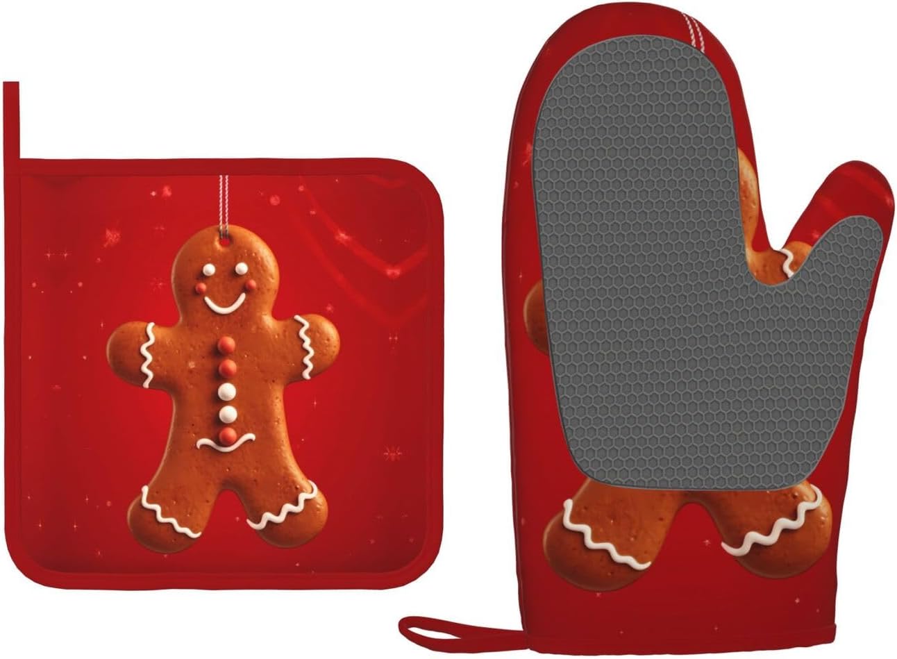 SHIRMDIY Oven Mitts and Potholders Gingerbread Man Christmas Silicone Set
