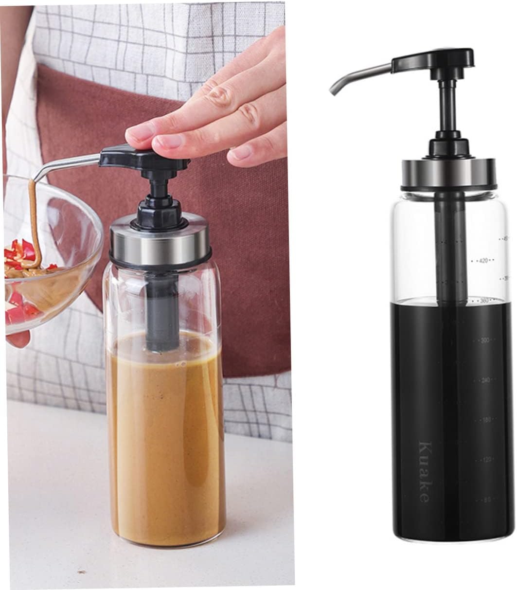 500ml Glass Steel Squeeze Sauce Bottle - Black Condiment Dispenser