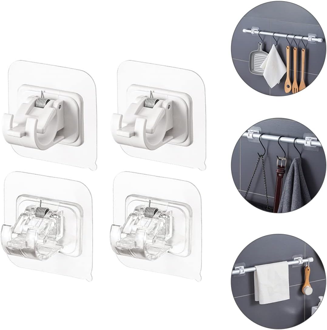 Amosfun 4Pcs No Drill Transparent Shower Rod Holder