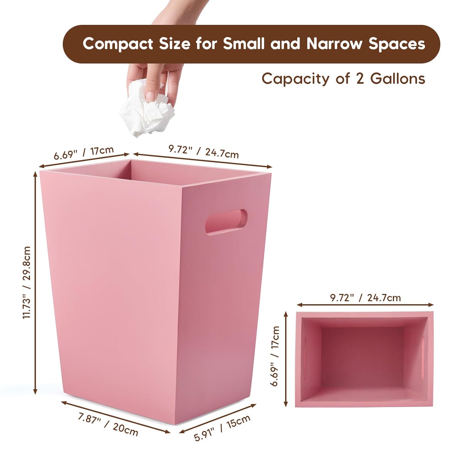 Small 2 Gallon Wooden Trash Can with Handles