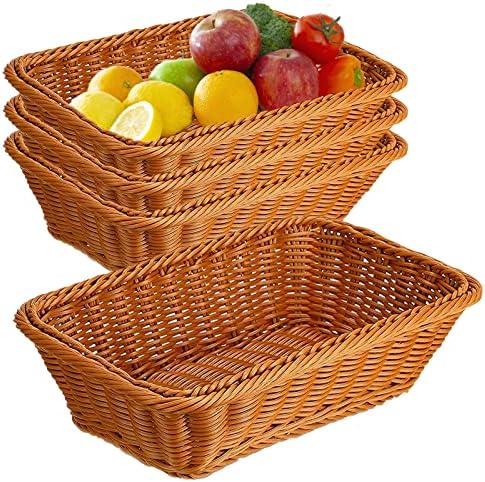 4 Pack Woven Bread Baskets - 118 Inch Rattan Style Serving Baskets