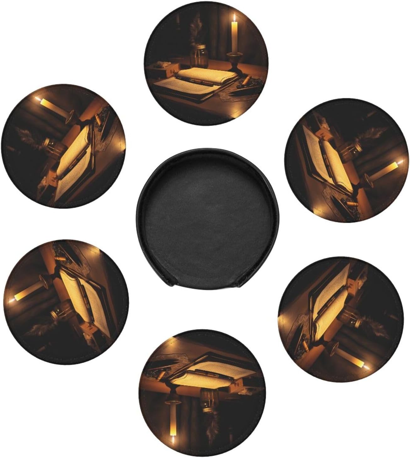 PHAYAH 6 Pack Leather Coasters With Storage Box