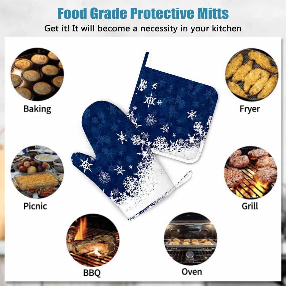Mxocom Winter Blue Snowflake Oven Mitts Set