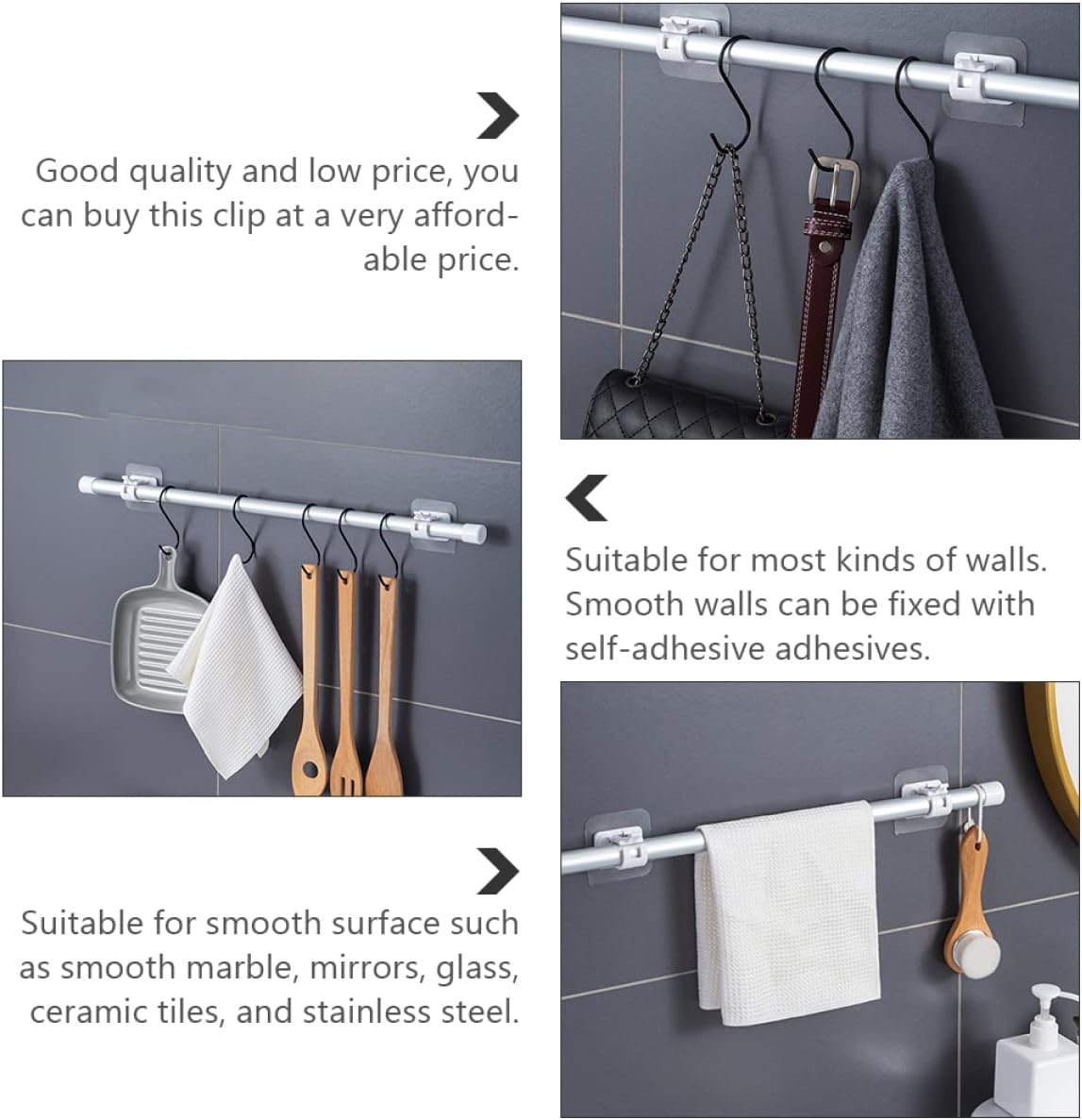 Amosfun 4Pcs No Drill Transparent Shower Rod Holder