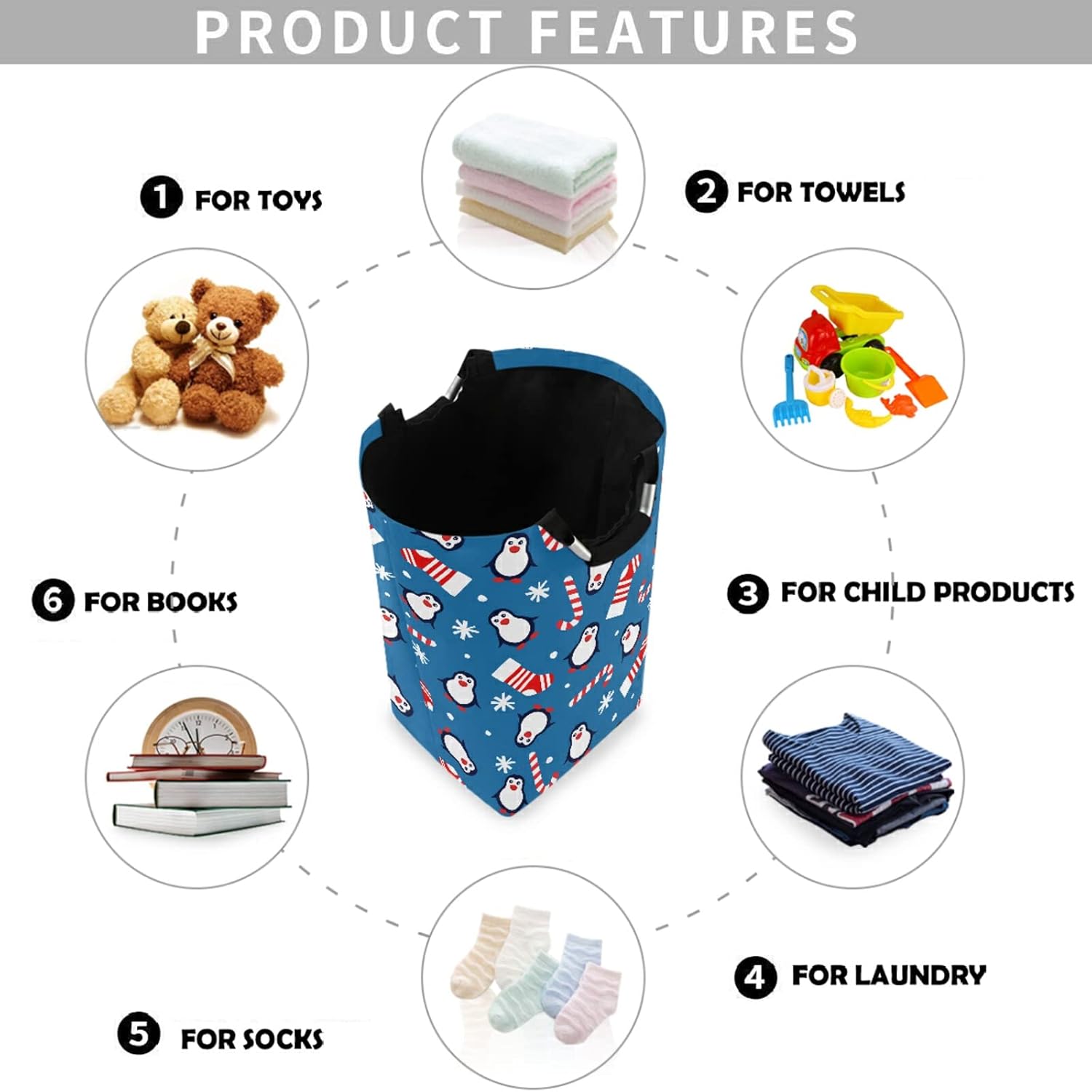 visesunny Foldable Laundry Hamper with Penguin Christmas Design