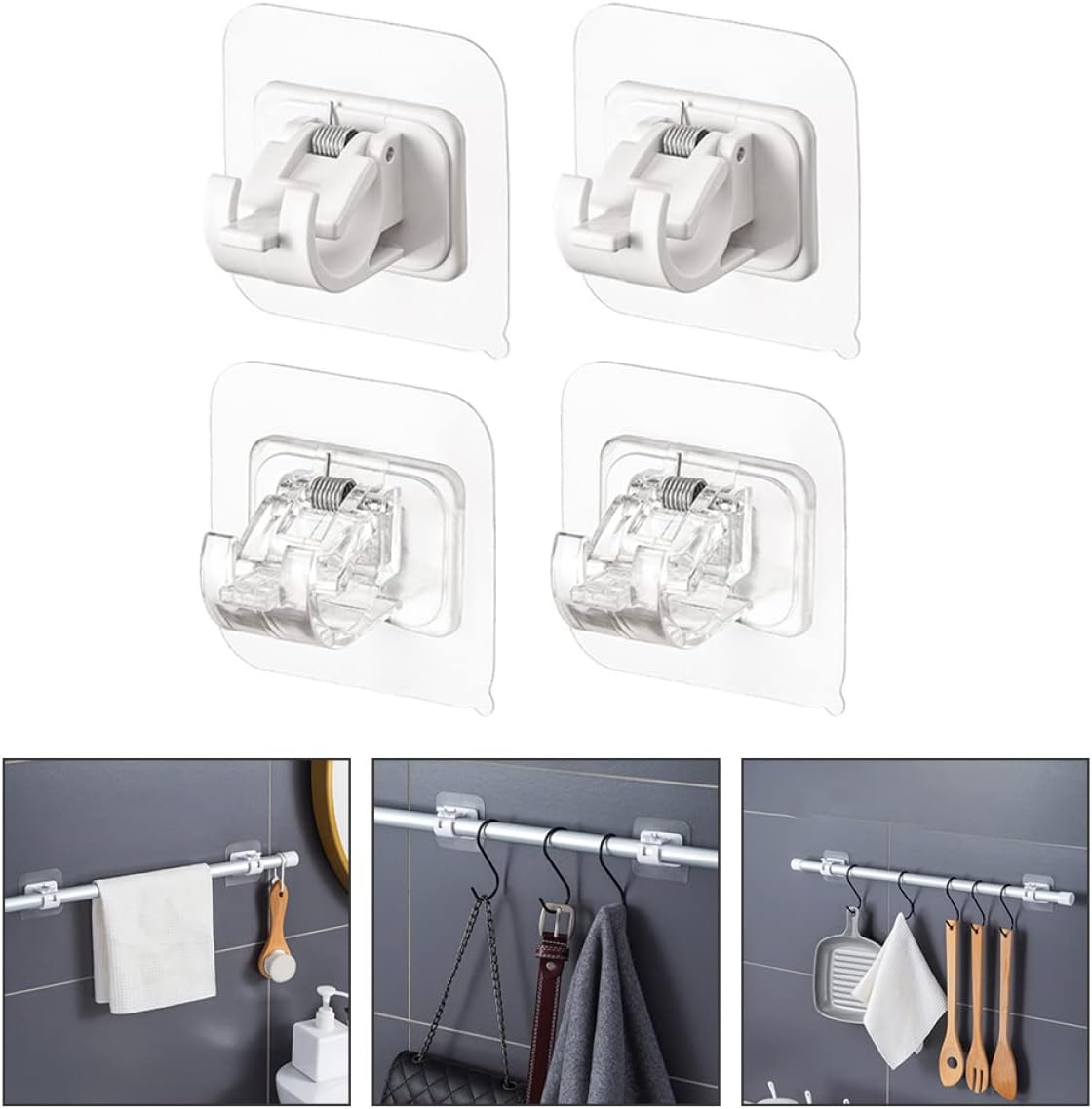 Amosfun 4Pcs No Drill Transparent Shower Rod Holder