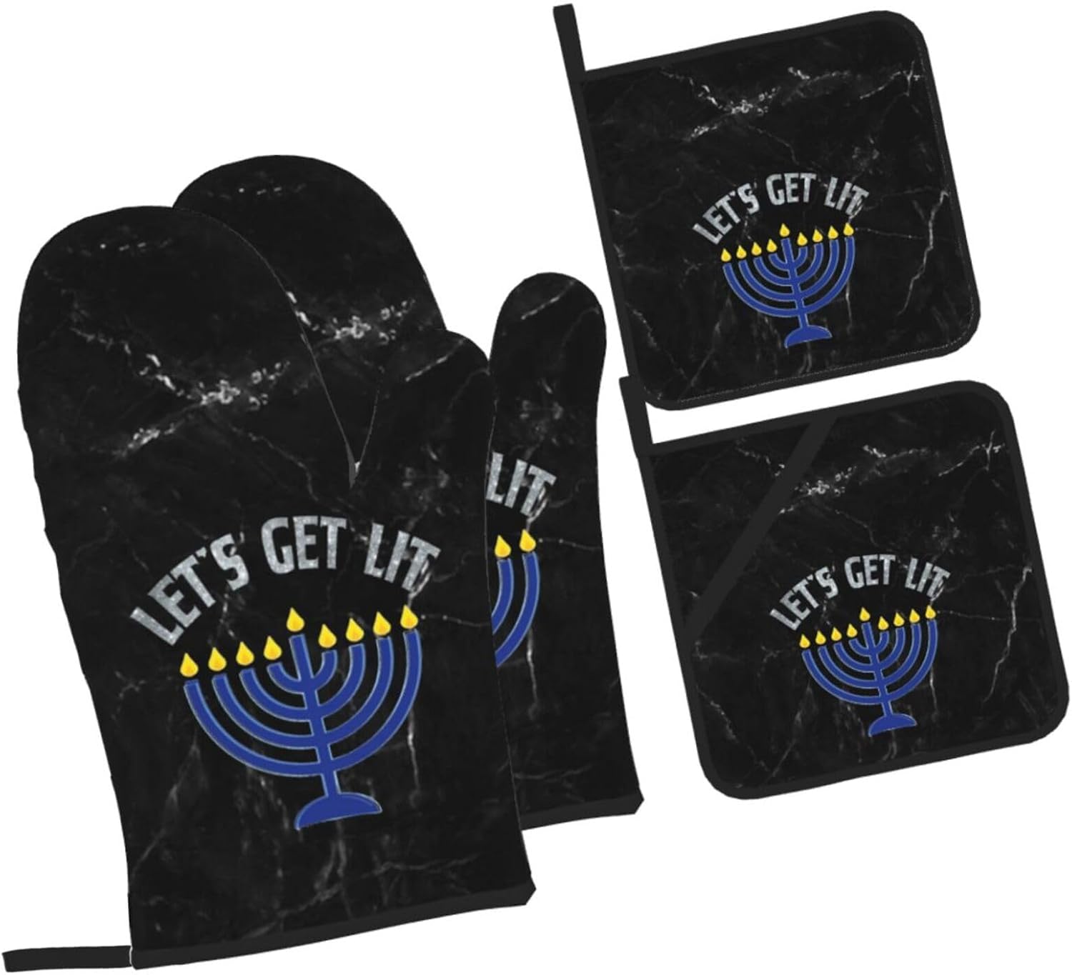 Happy Hanukkah Oven Mitts and Pot Holders Set 4 PCS