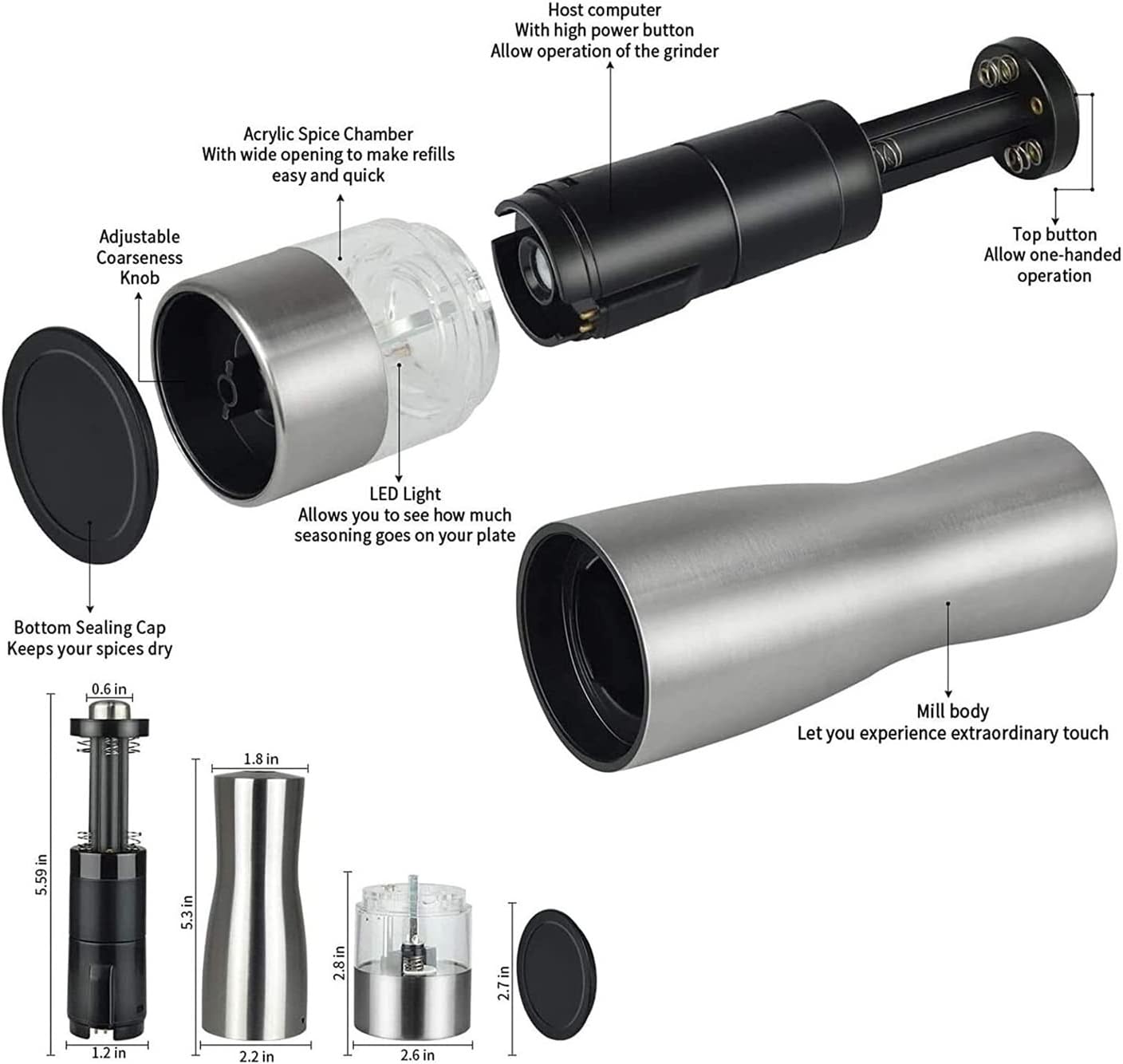 Refillable Pepper Mill Salt and Pepper Grinder Set