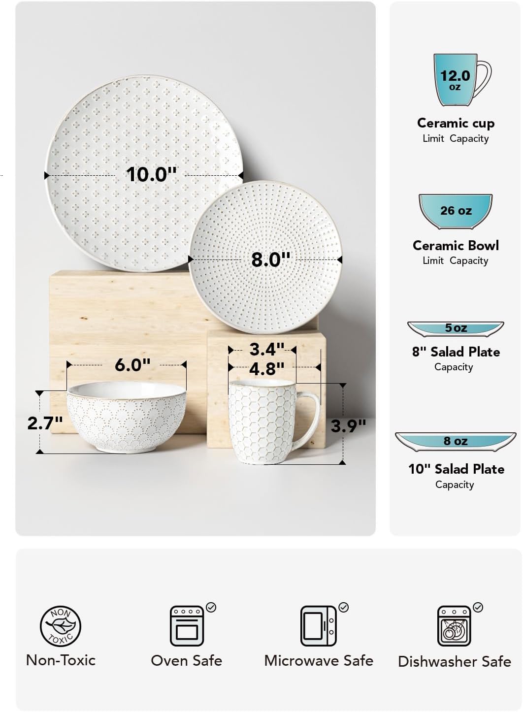 LE TAUCI 16 Piece Dinnerware Set Arctic White