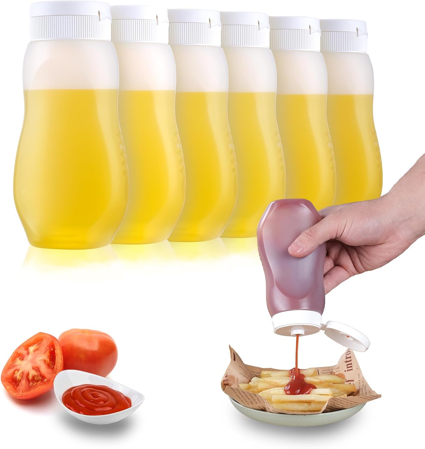 RAMFIYN 6-Pack Condiment Squeeze Bottles 12oz Flip Top