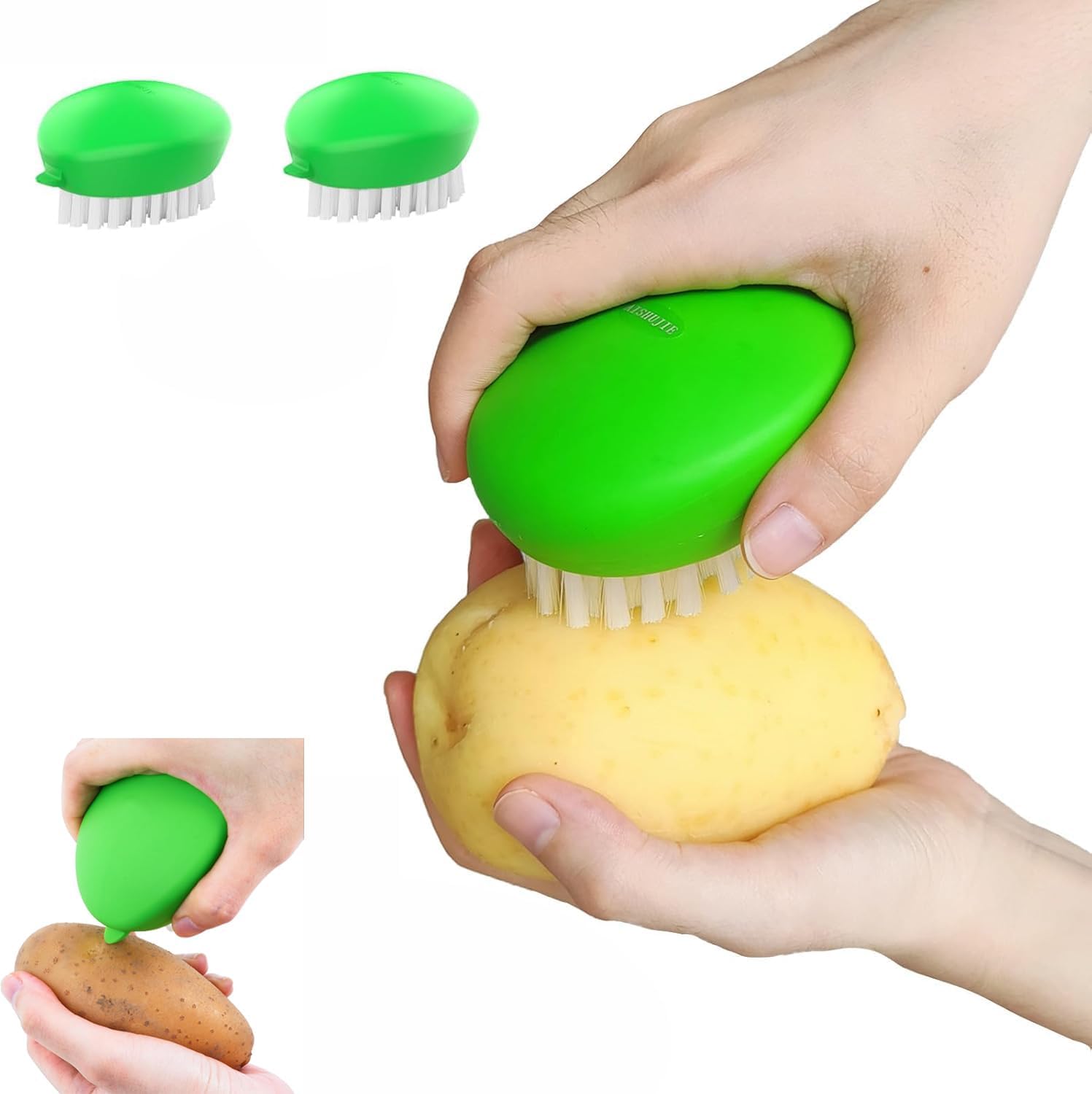 2pcs Vegetable Brush with Non-Slip Grip and Dots Remover