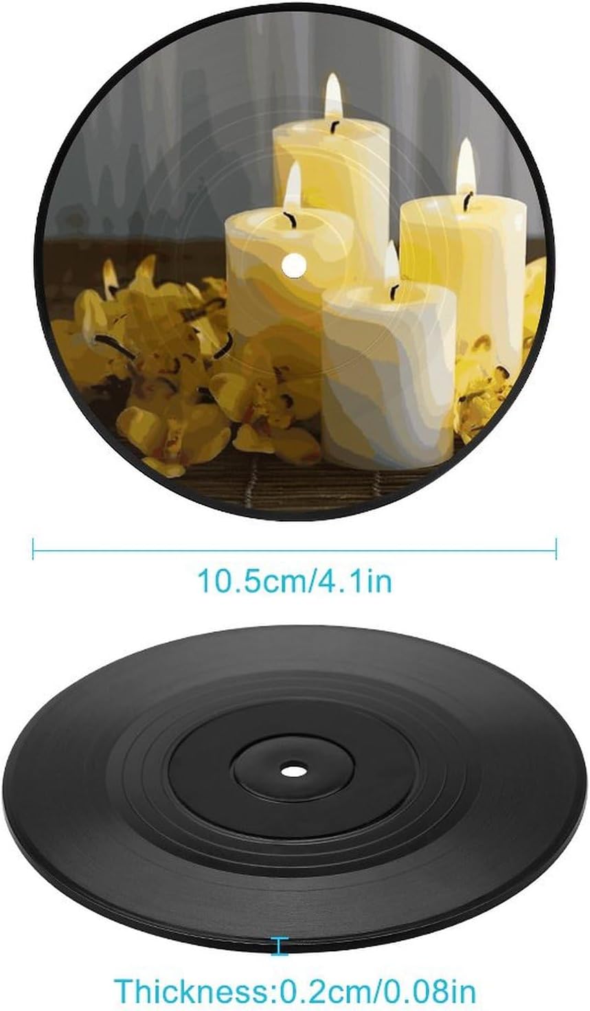 Yellow Butterfly White Candles Retro Vinyl Record Coasters