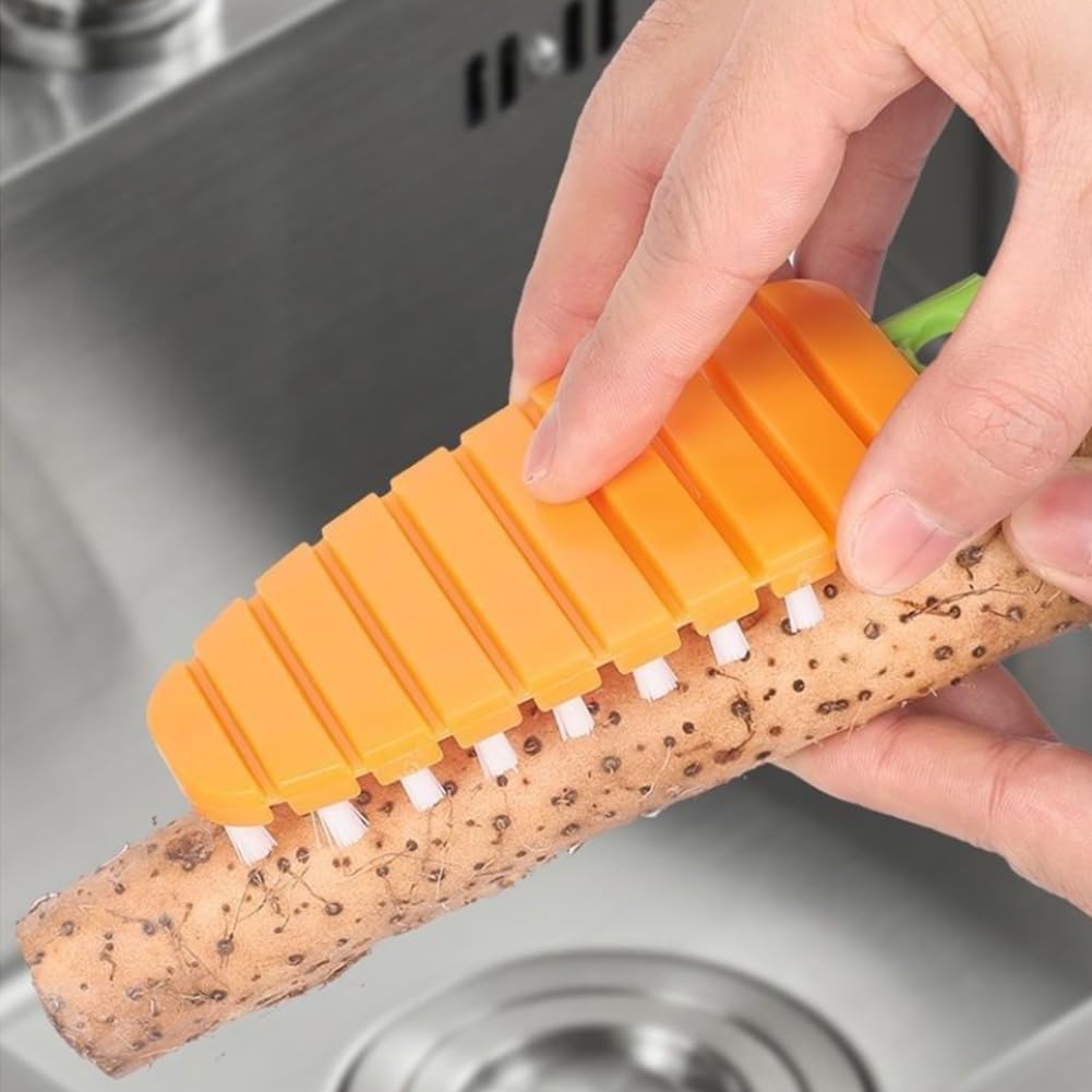 4 Pack Vegetable Brush Set with Bendable Segments and Fruit Peeler