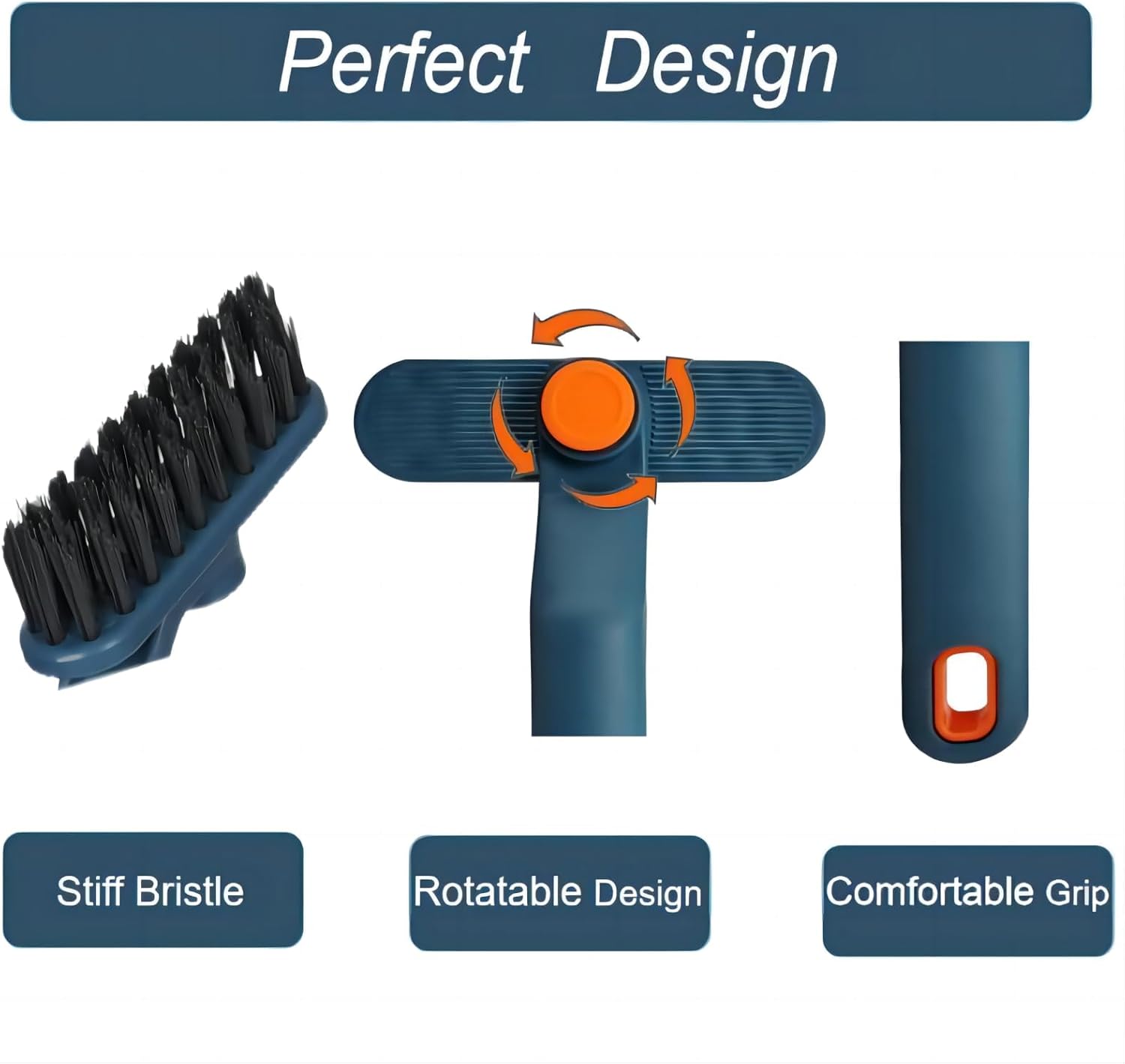 2Pcs Hard Bristle Crevice Cleaning Brush with Clip and Rotating Handle