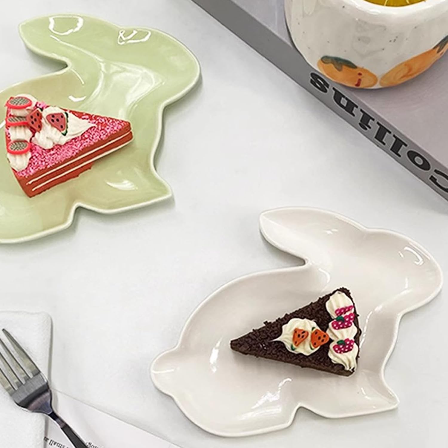 BinaryABC Bunny Rabbit Dinner Plates Easter Serving Dish Plate with Cute Design White