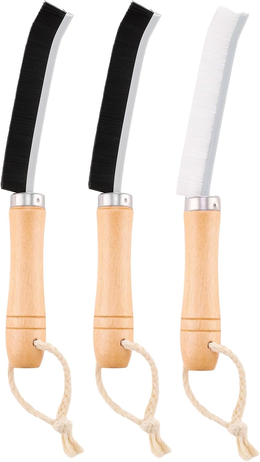 Hard Bristle Crevice Cleaning Brush Set 3PCS Wood Handle