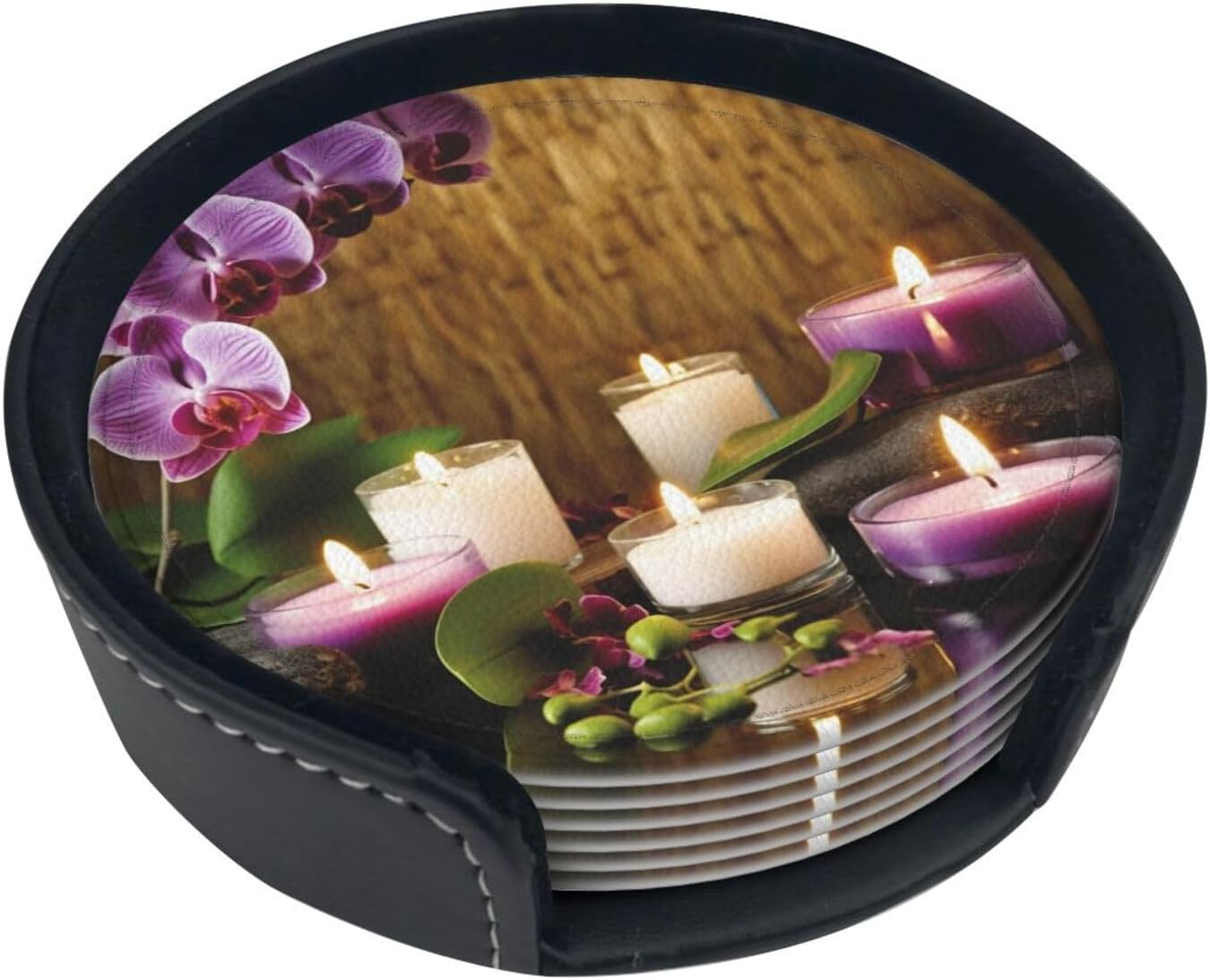 6Pcs Leather Drink Coasters with Holder