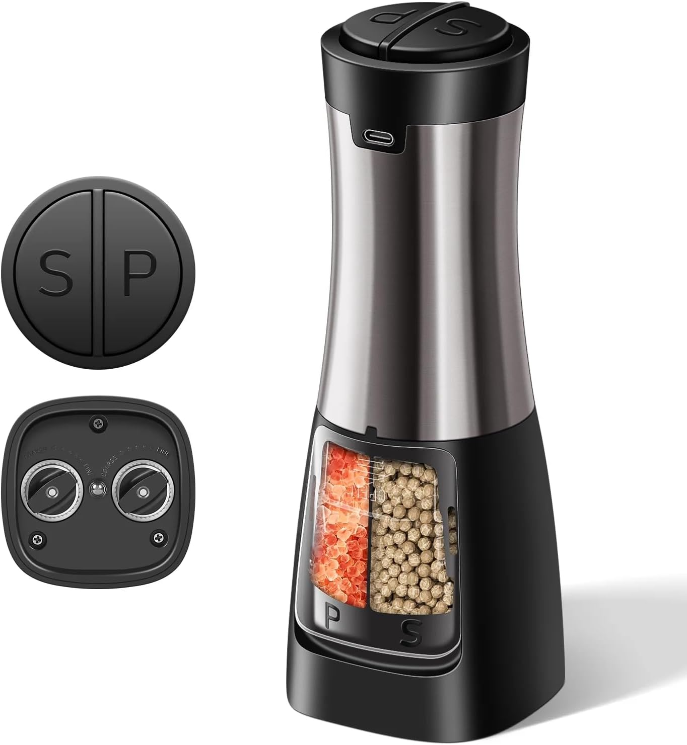 USB Rechargeable 2 in 1 Salt Pepper Grinder Set