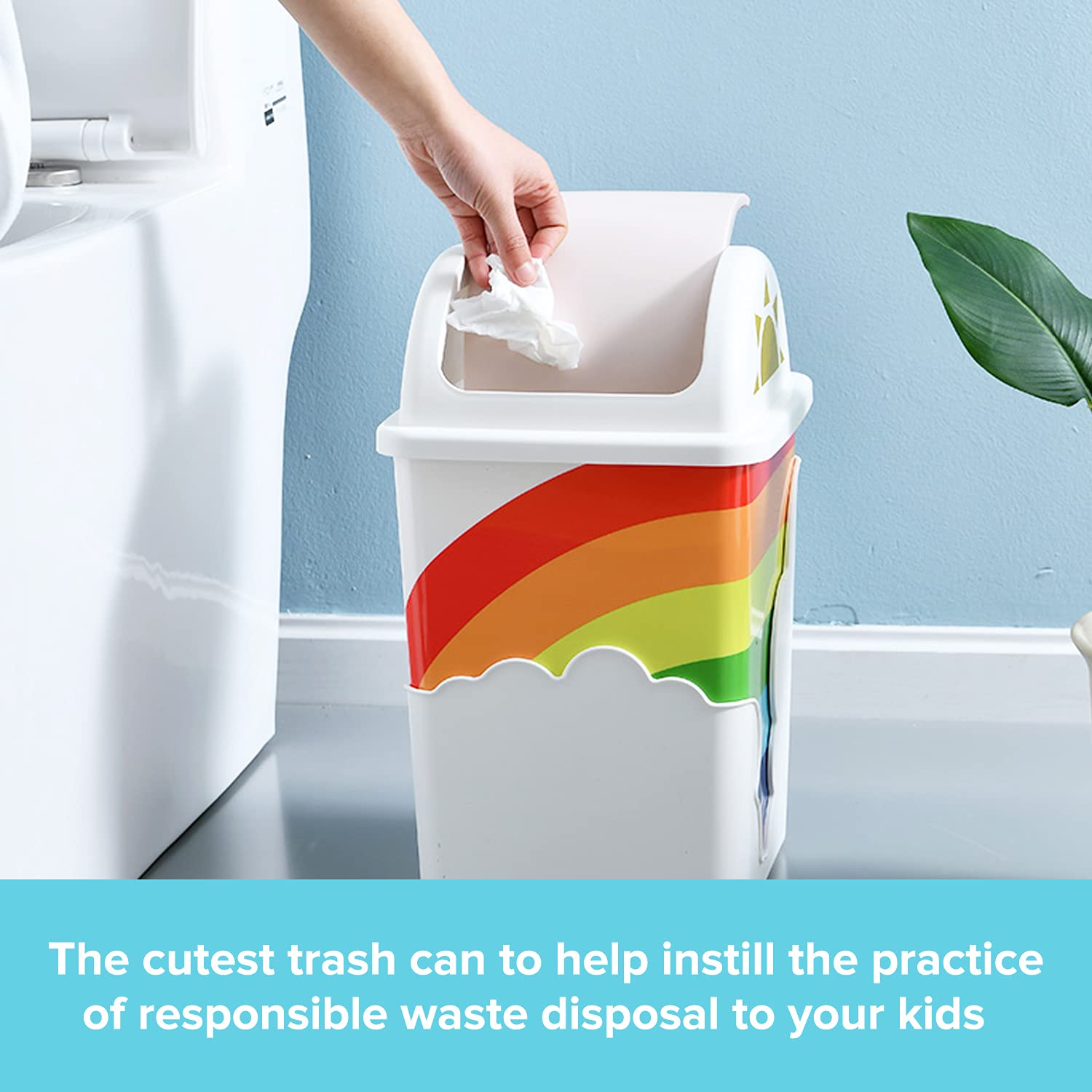 Rainbow Trash Can for Kids Room with Swing Top Lid