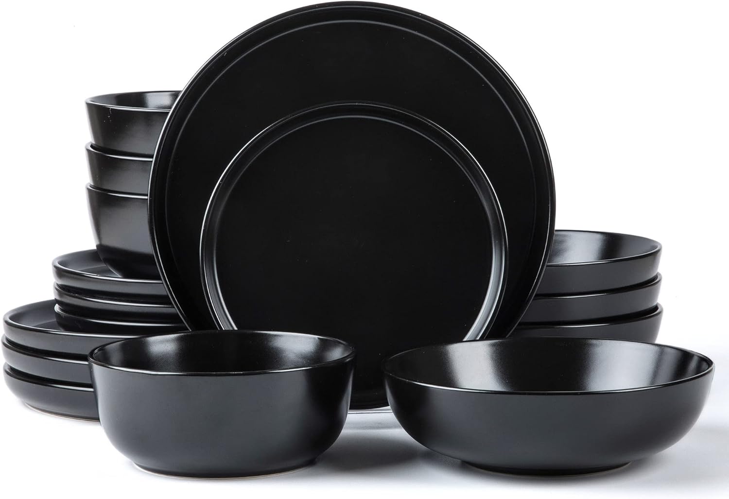 ARORA SKUGGA 16pc Round Stoneware Dinnerware Set for 4 - Matte Black