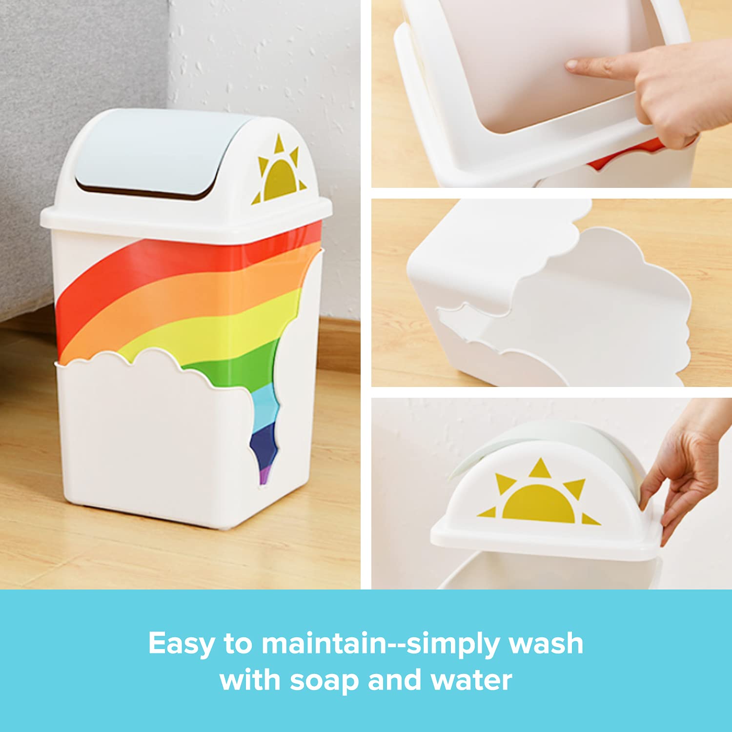 Rainbow Trash Can for Kids Room with Swing Top Lid