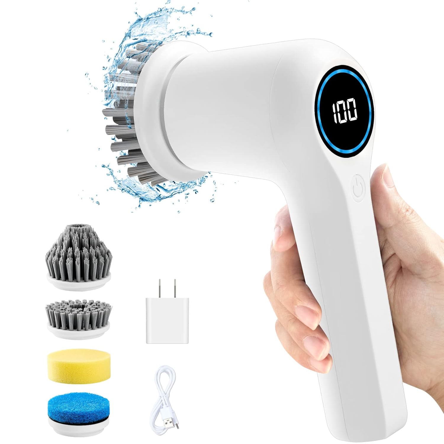WWOAA Electric Spin Scrubber with Digital Display and 4 Replaceable Heads