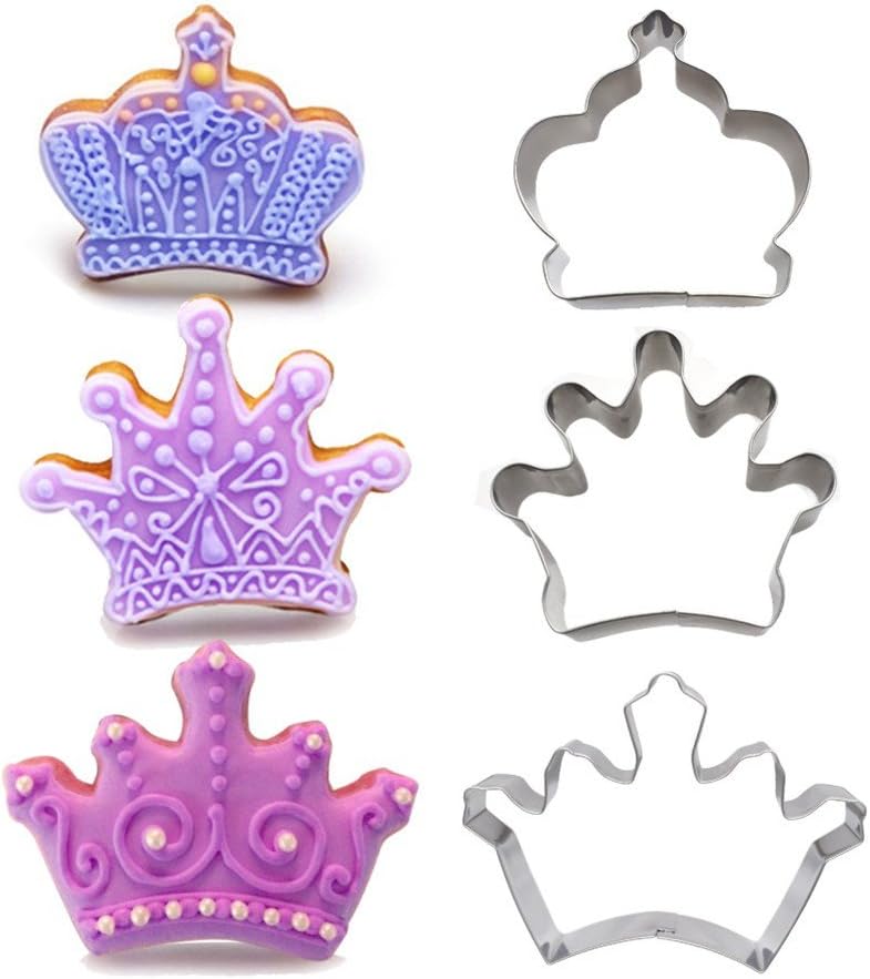 AK ART KITCHENWARE 3pcs Crown Cookie Cutter Set Stainless Steel Biscuit Tools