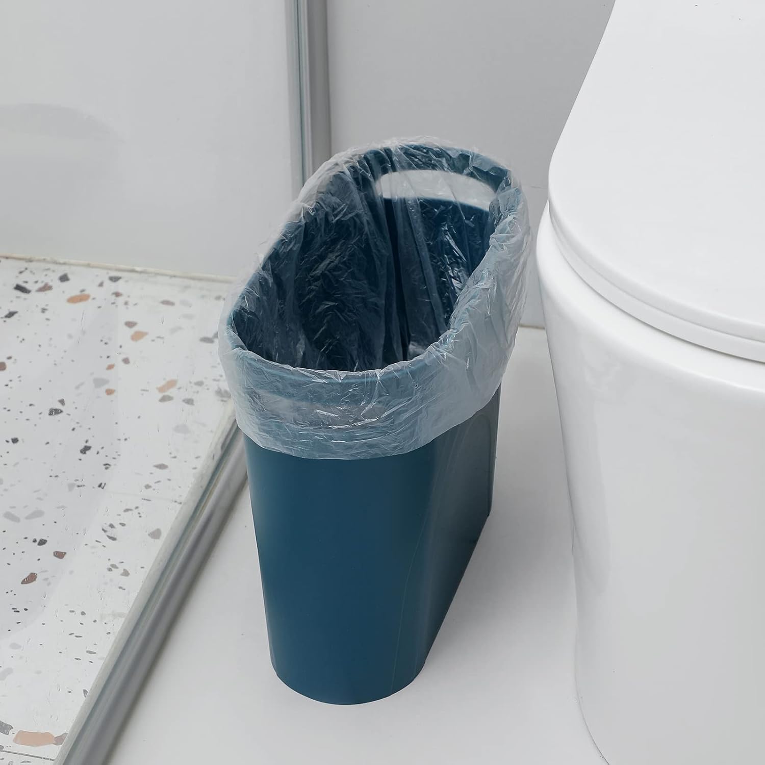 Rejomiik Small Trash Can 35 Gallon Slim Waste Basket Teal Blue
