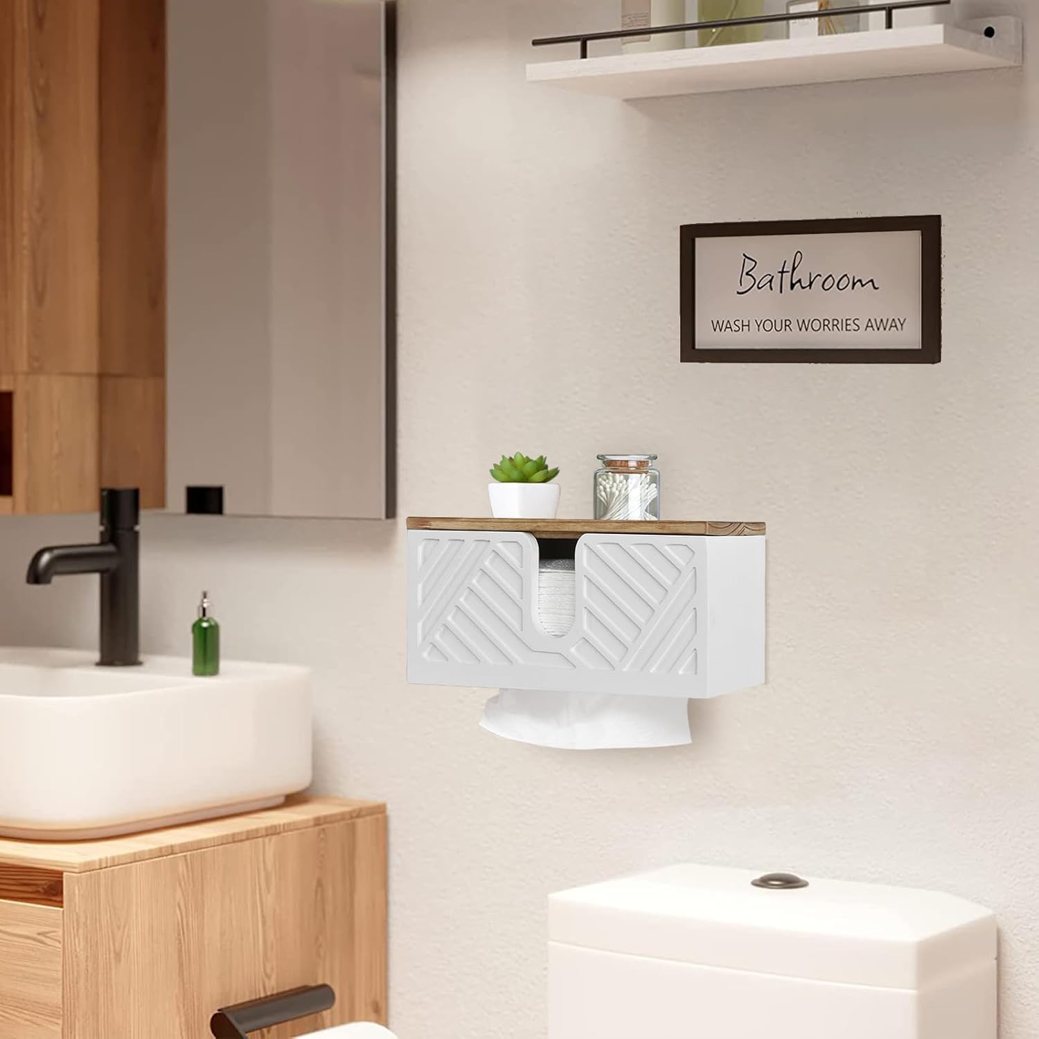 Solid Wood Paper Towel Dispenser Wall Mounted with Lid 1