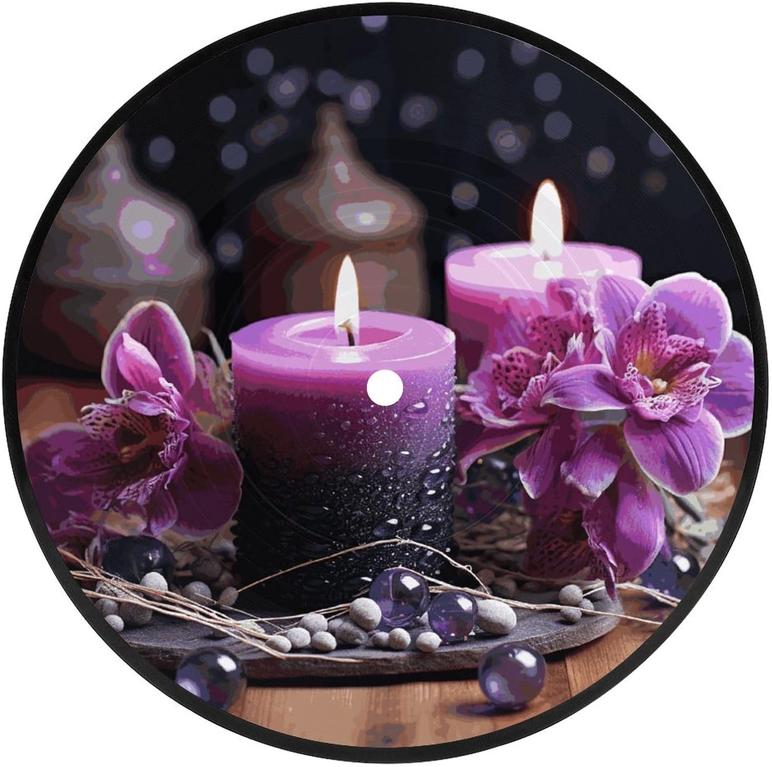 VFKLT Purple Flower Candle Record Coasters