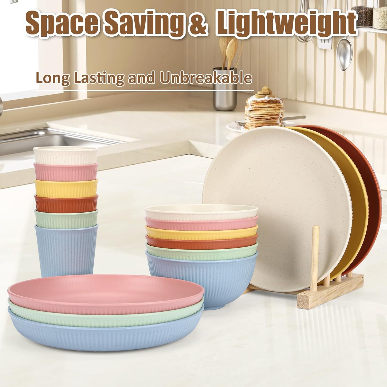 Dotpilgo 18PCS Wheat Straw Dinnerware Set for 6