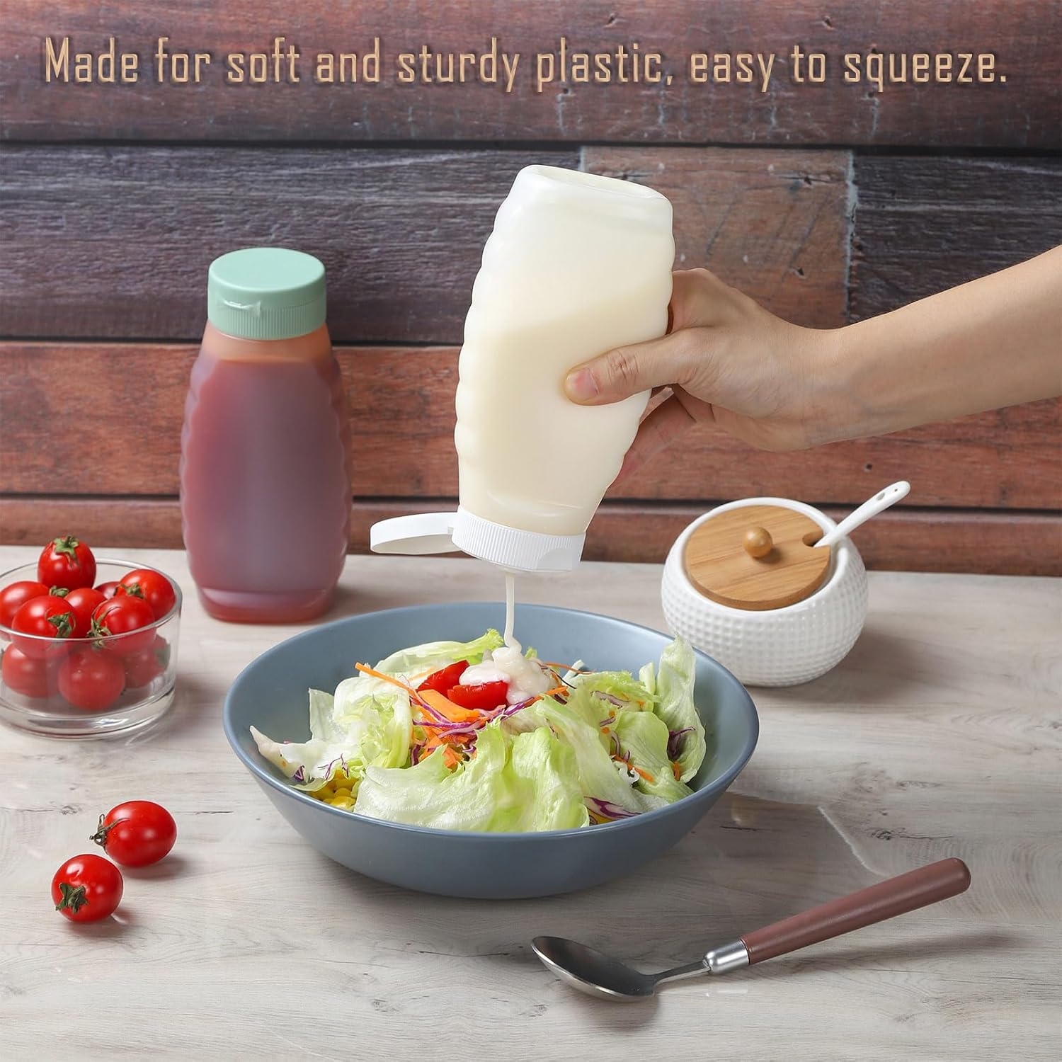 RAMFIYN 6-Pack Green Cap Condiment Squeeze Bottles 380ml