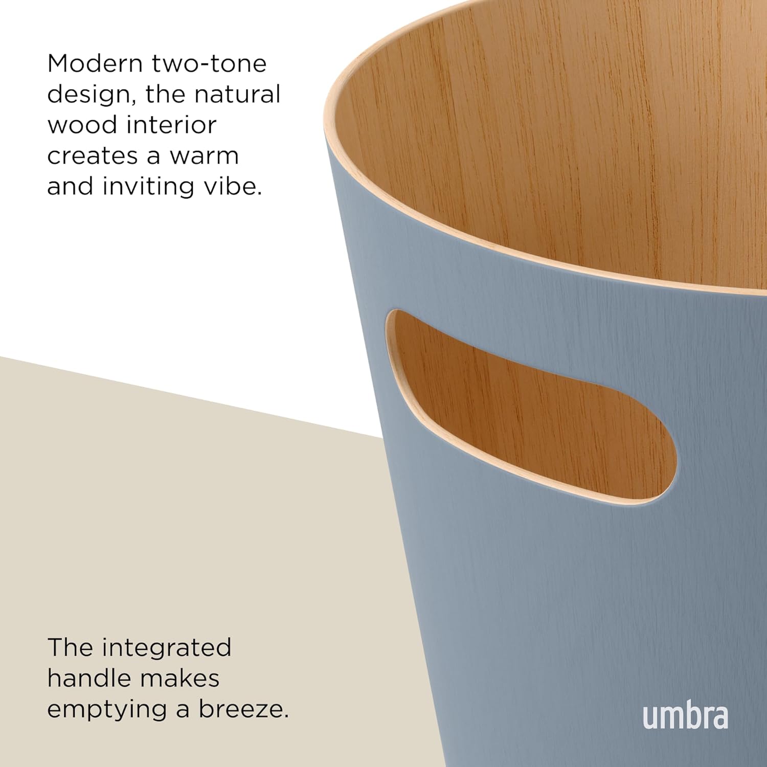 Umbra Woodrow 2-Gallon Wooden Trash Can Slate Blue