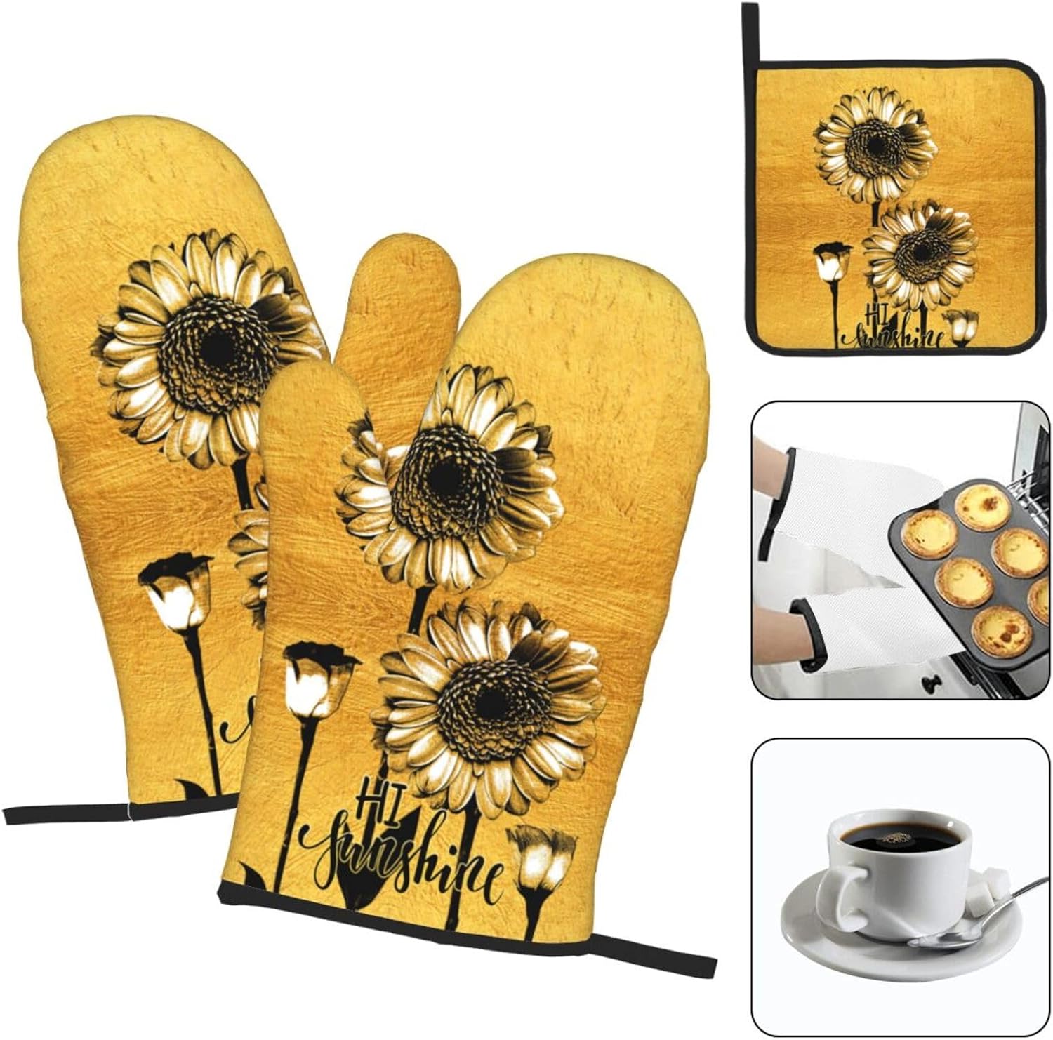 TNOKKU Sunflower Oven Mitts Set for Women