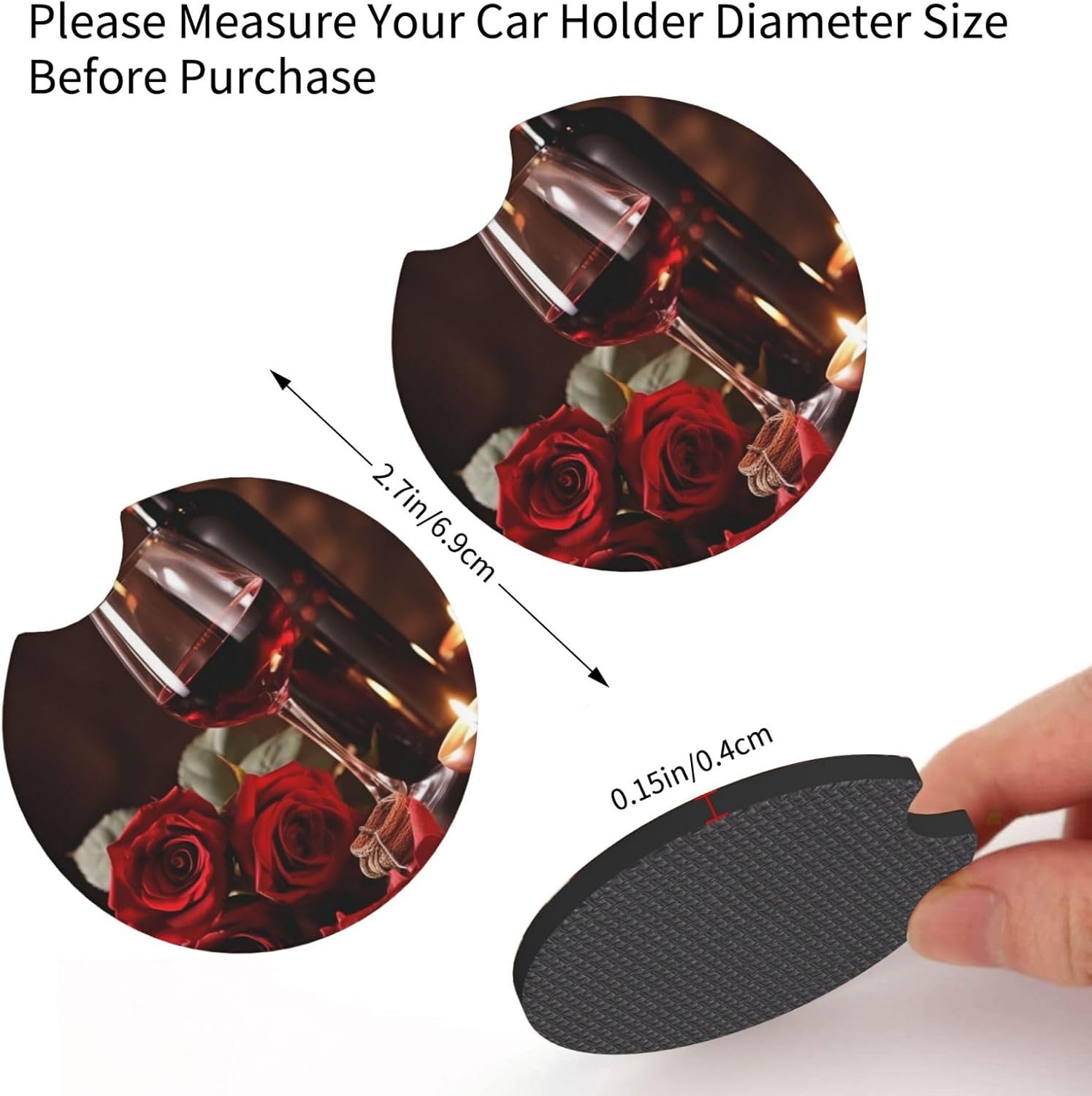 AmAzwi Red Wine Rose Coasters - 2 Pcs Car Cup Holder