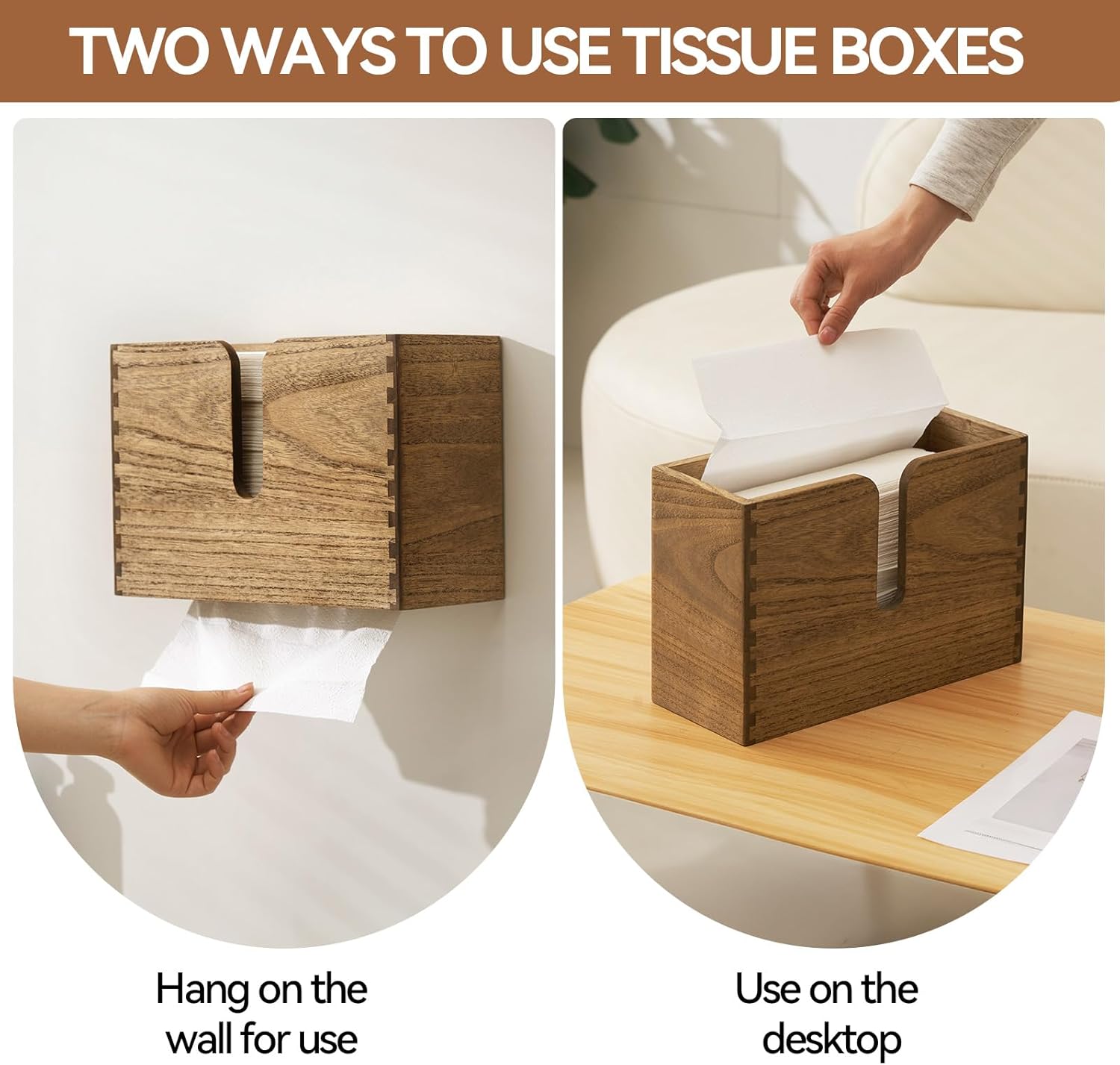 KIRIGEN Wood Paper Towel Dispenser - Wall Mounted and Countertop