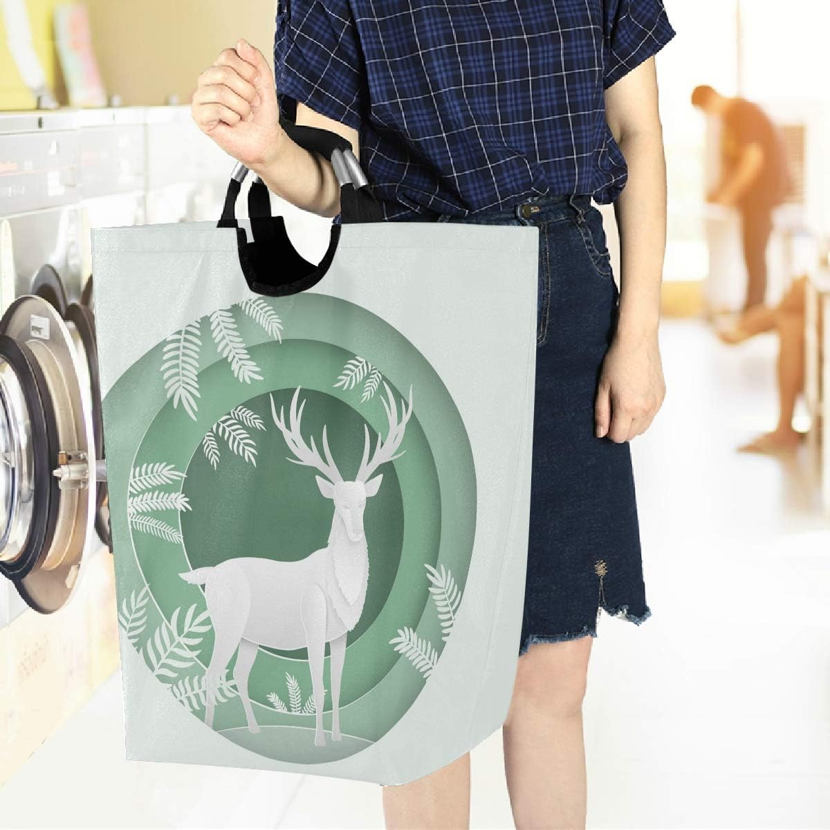 visesunny Collapsible Reindeer Laundry Basket with Handle