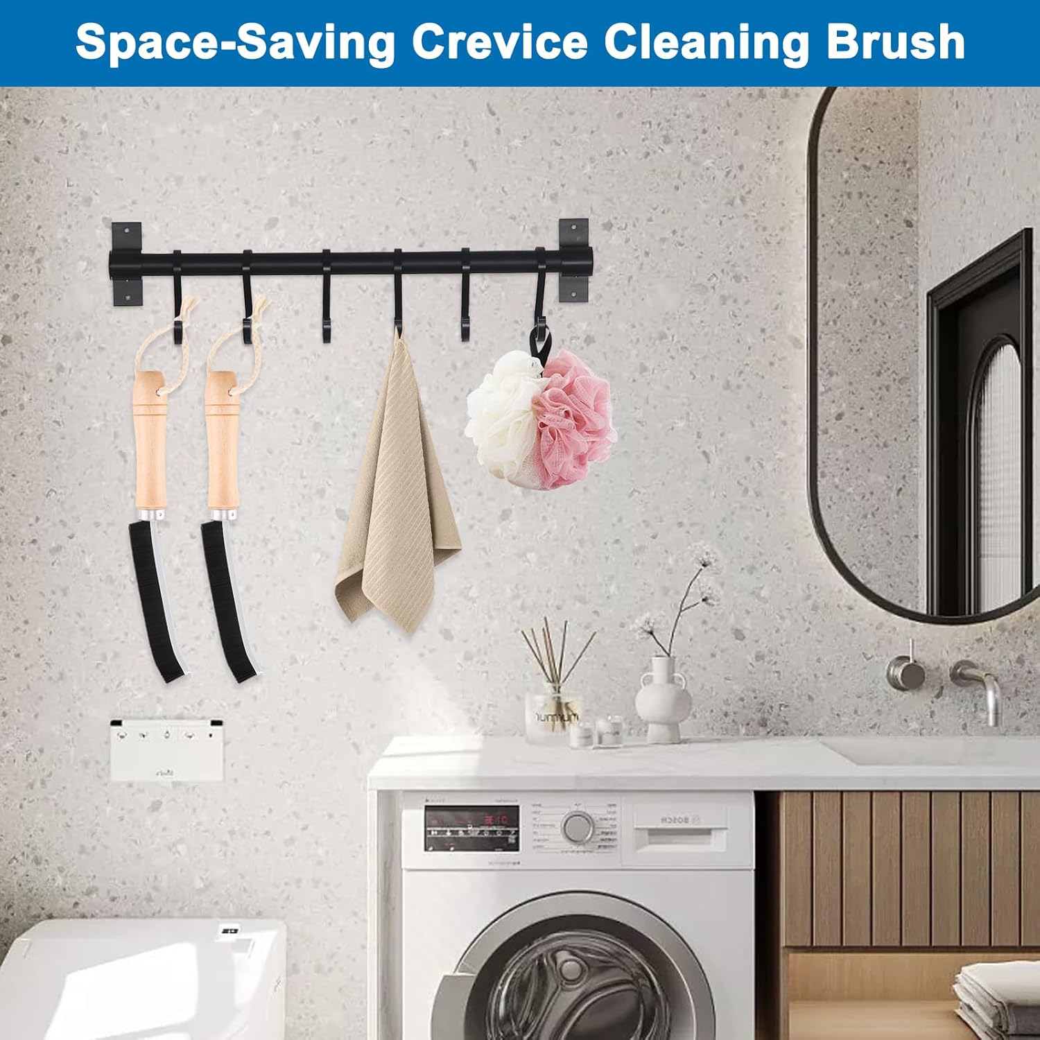 Hard Bristle Crevice Cleaning Brush Set 3PCS Wood Handle