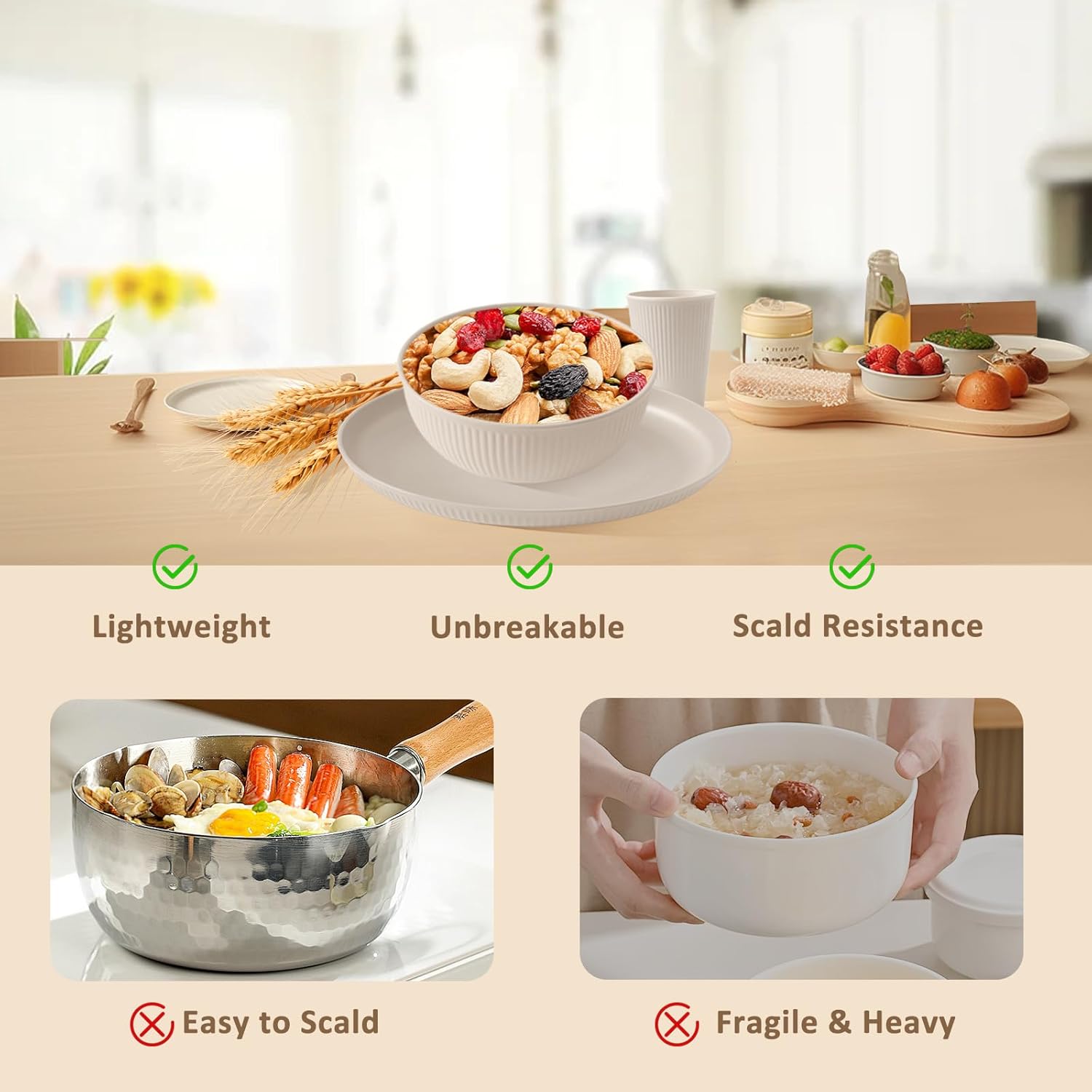 24pcs Wheat Straw Dinnerware Set for Outdoor and Kitchen Use
