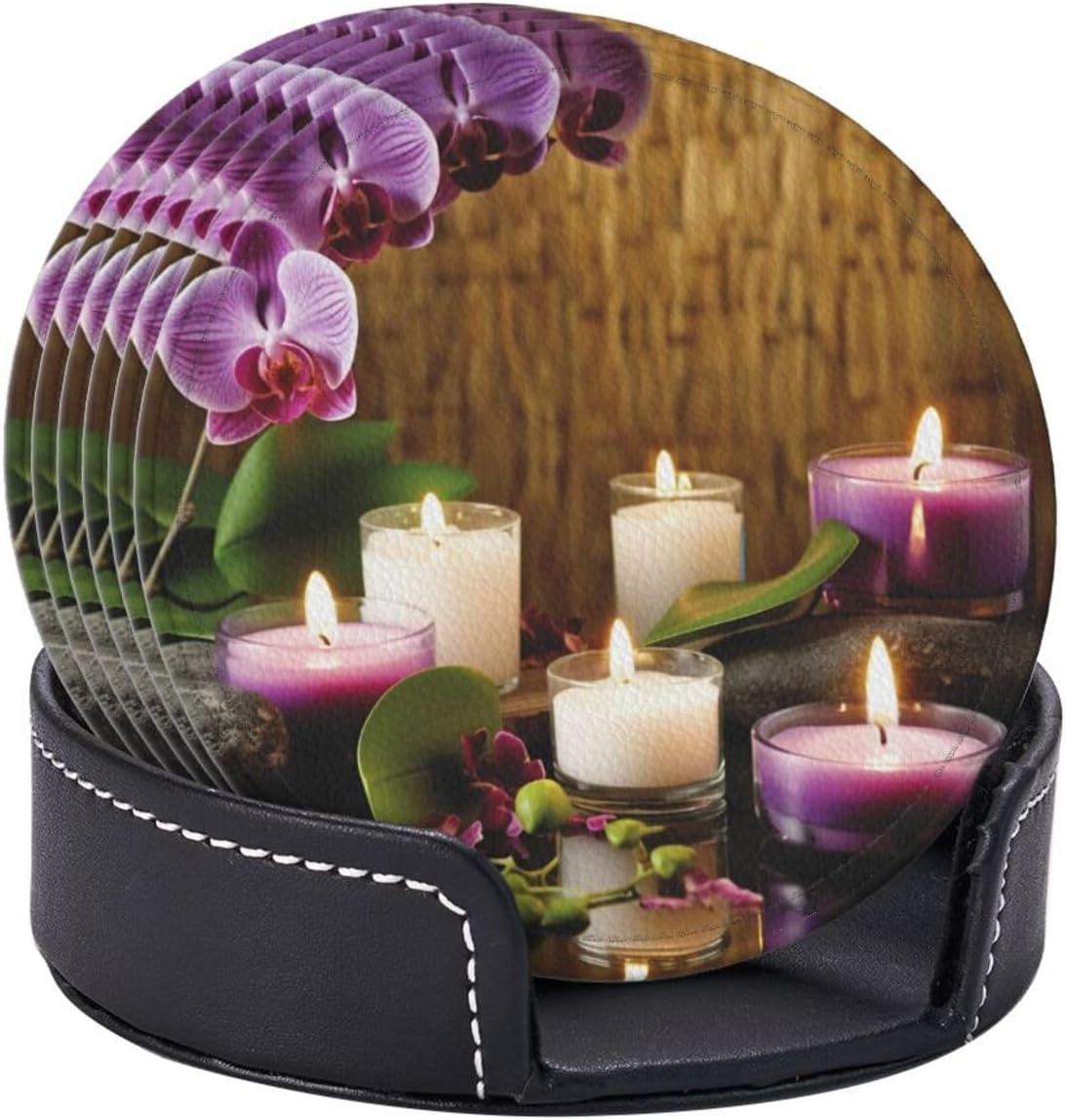 6Pcs Leather Drink Coasters with Holder