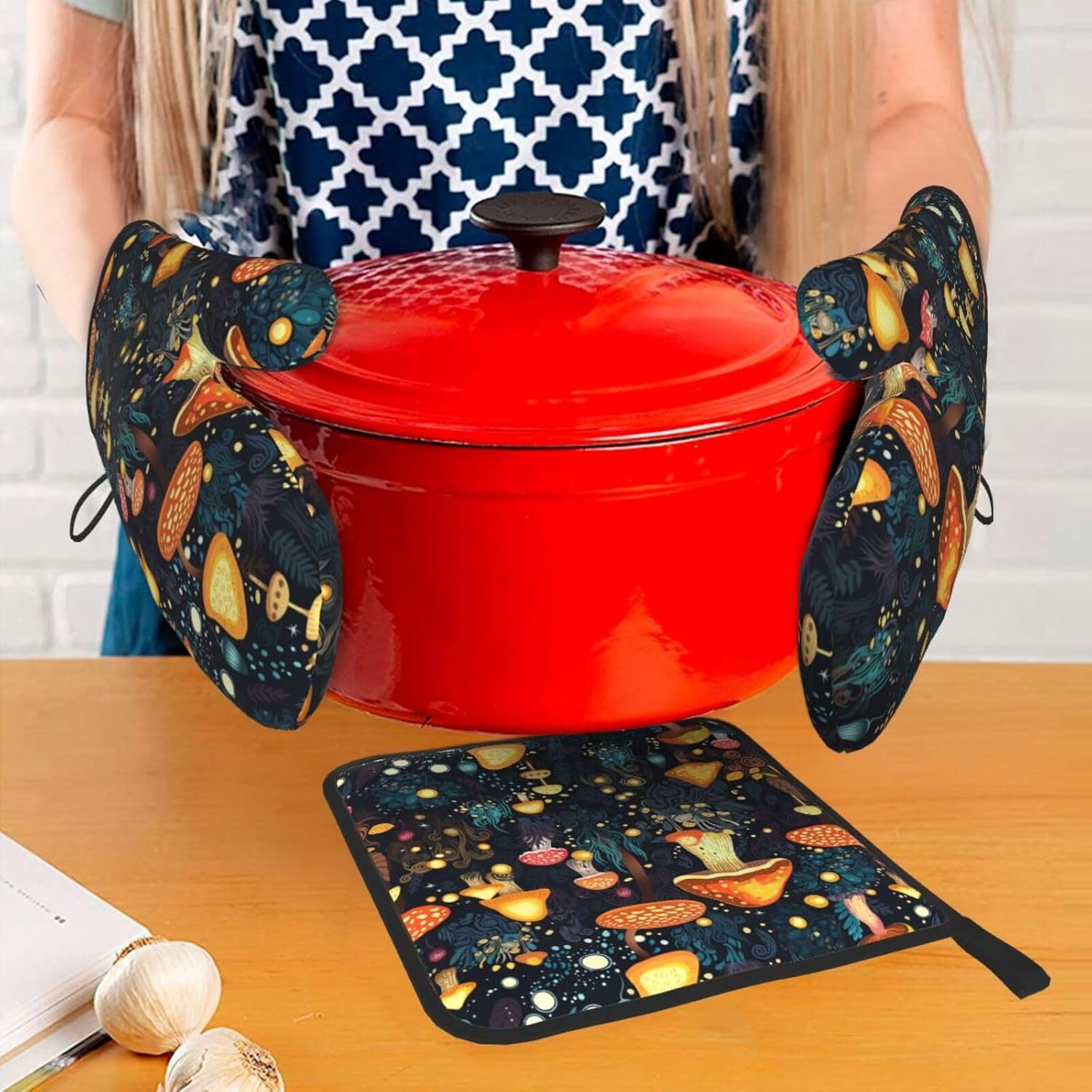 Cute Mushroom Oven Mitts Set of 3 Heat Resistant