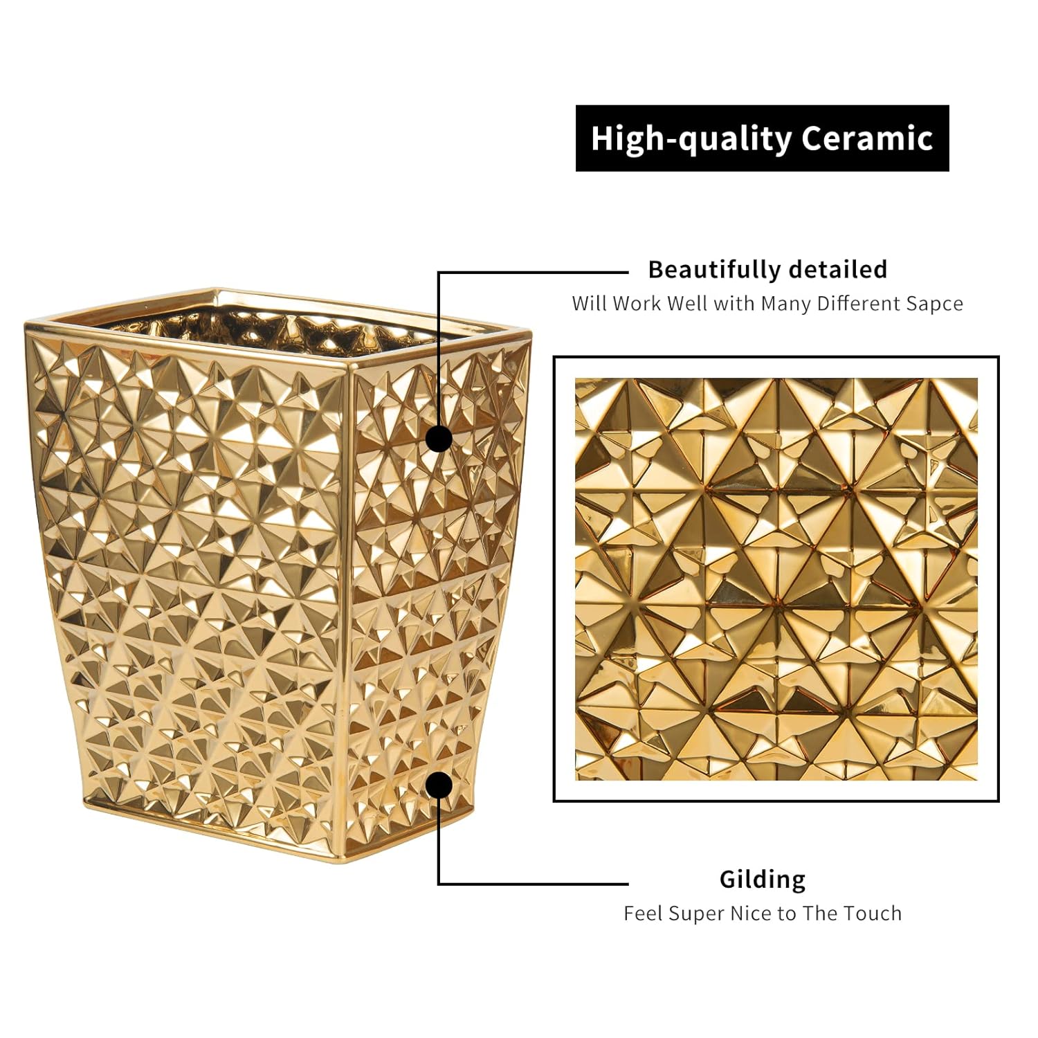 Ceramic Gold Square Garbage Can - Kitchen Bathroom Bin