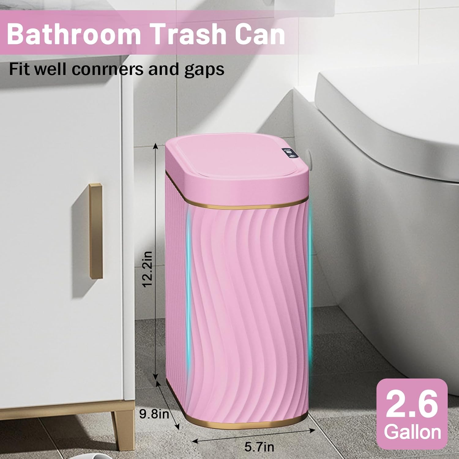 Steo Spce Automatic Touchless Trash Can 26 Gallon Gold Pink