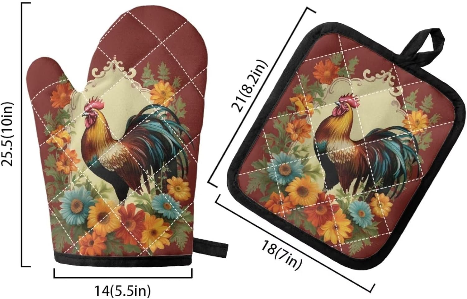Upetstory Chicken Rooster Oven Mitts and Pot Holders Set 1