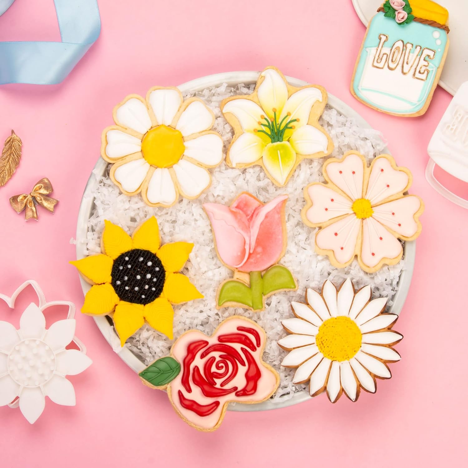 Flycalf Sunflower Cookie Cutter with Plunger Stamp