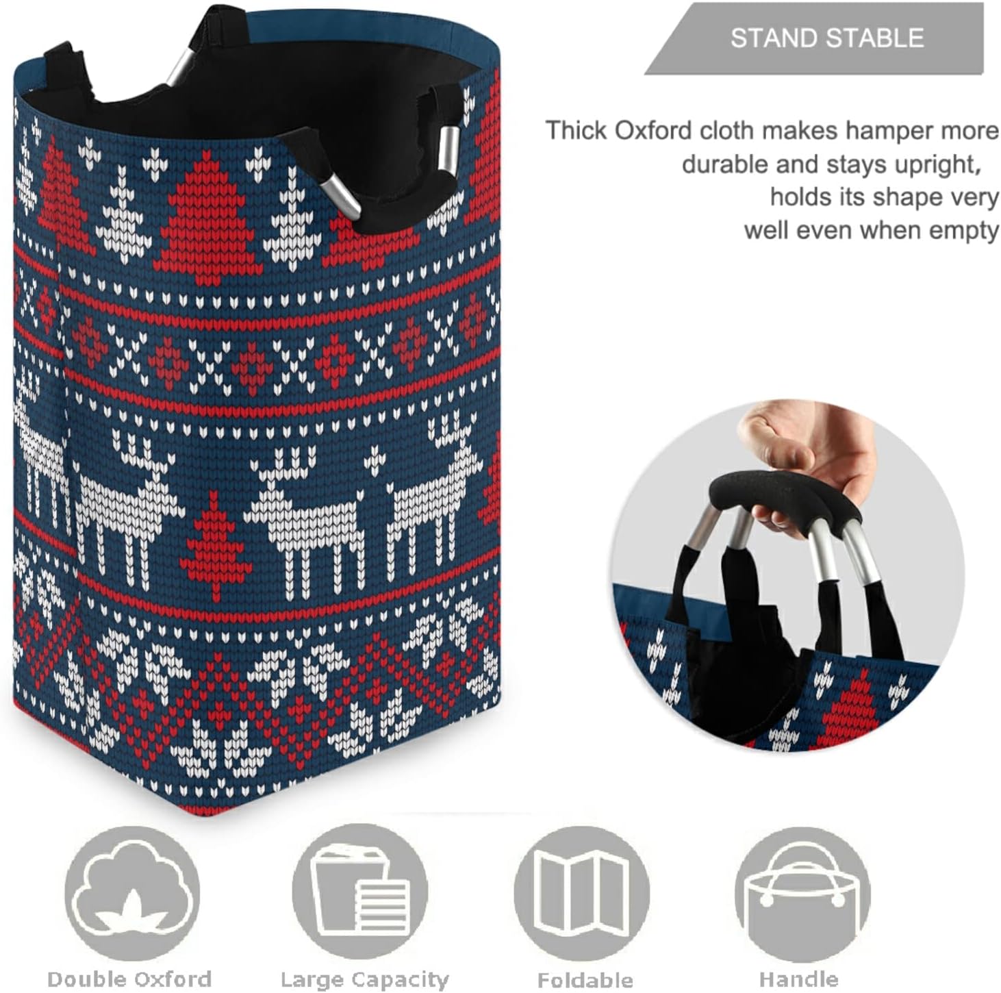 visesunny Foldable Laundry Basket Reindeer Pattern