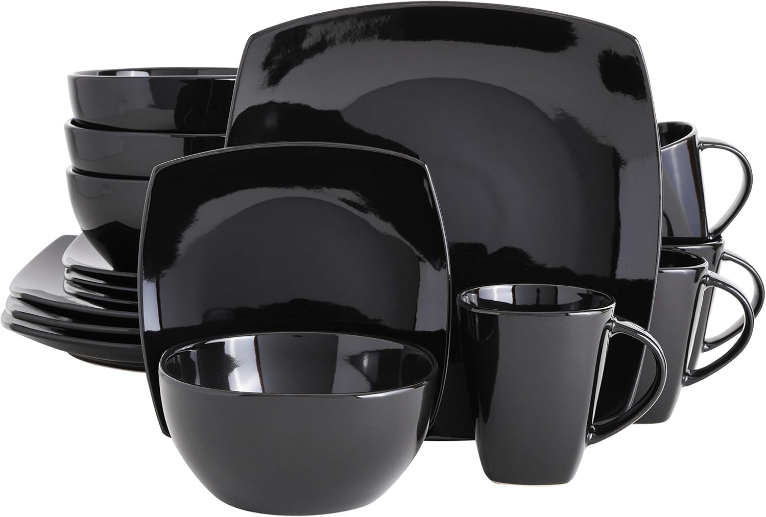 Gibson Soho Lounge Square Black Dinnerware Set 16pc
