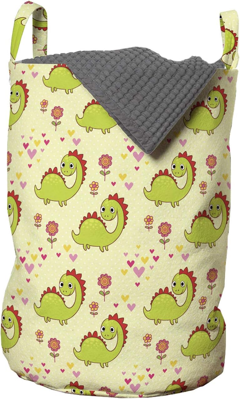 Ambesonne Dinosaur Laundromat Basket with Handles