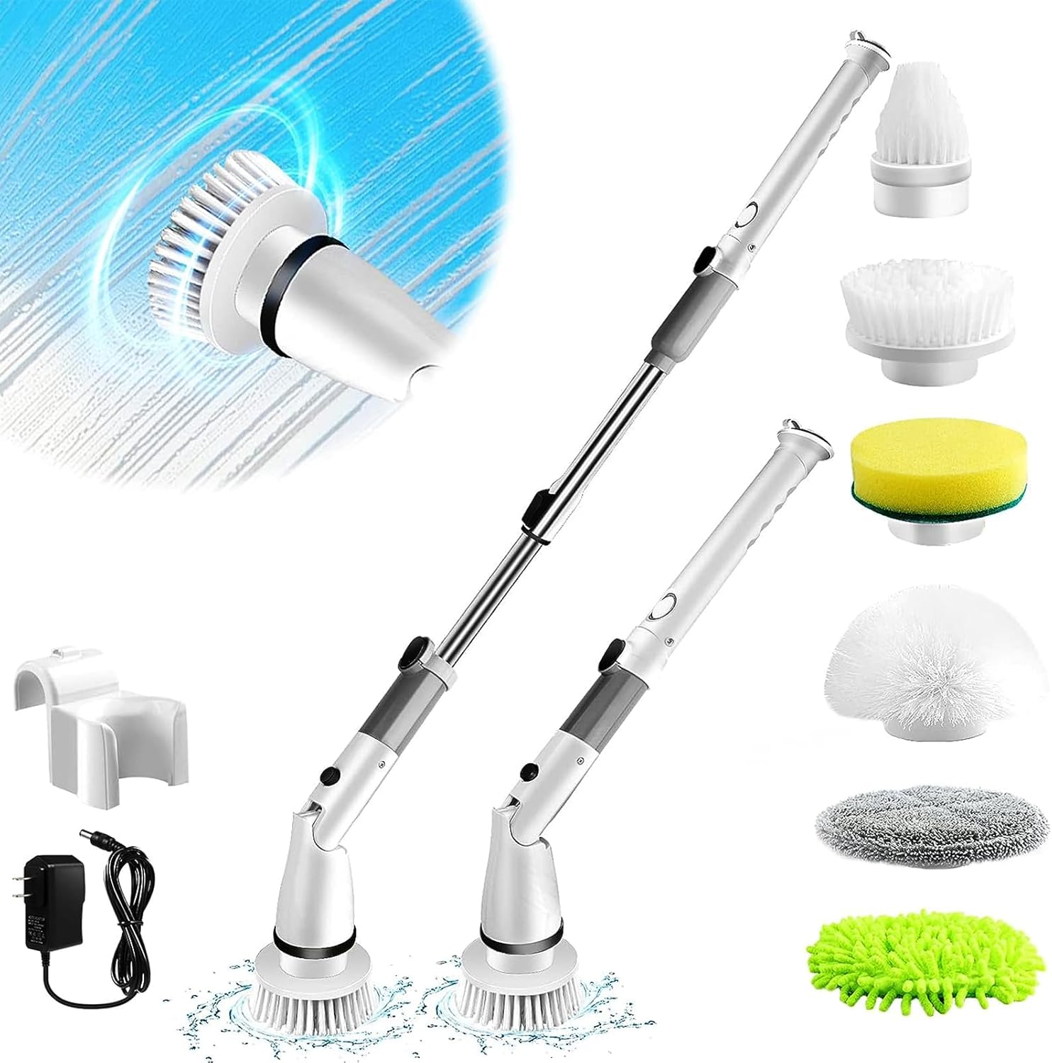 Electric Spin Scrubber with 6 Brush Heads and Adjustable Handle